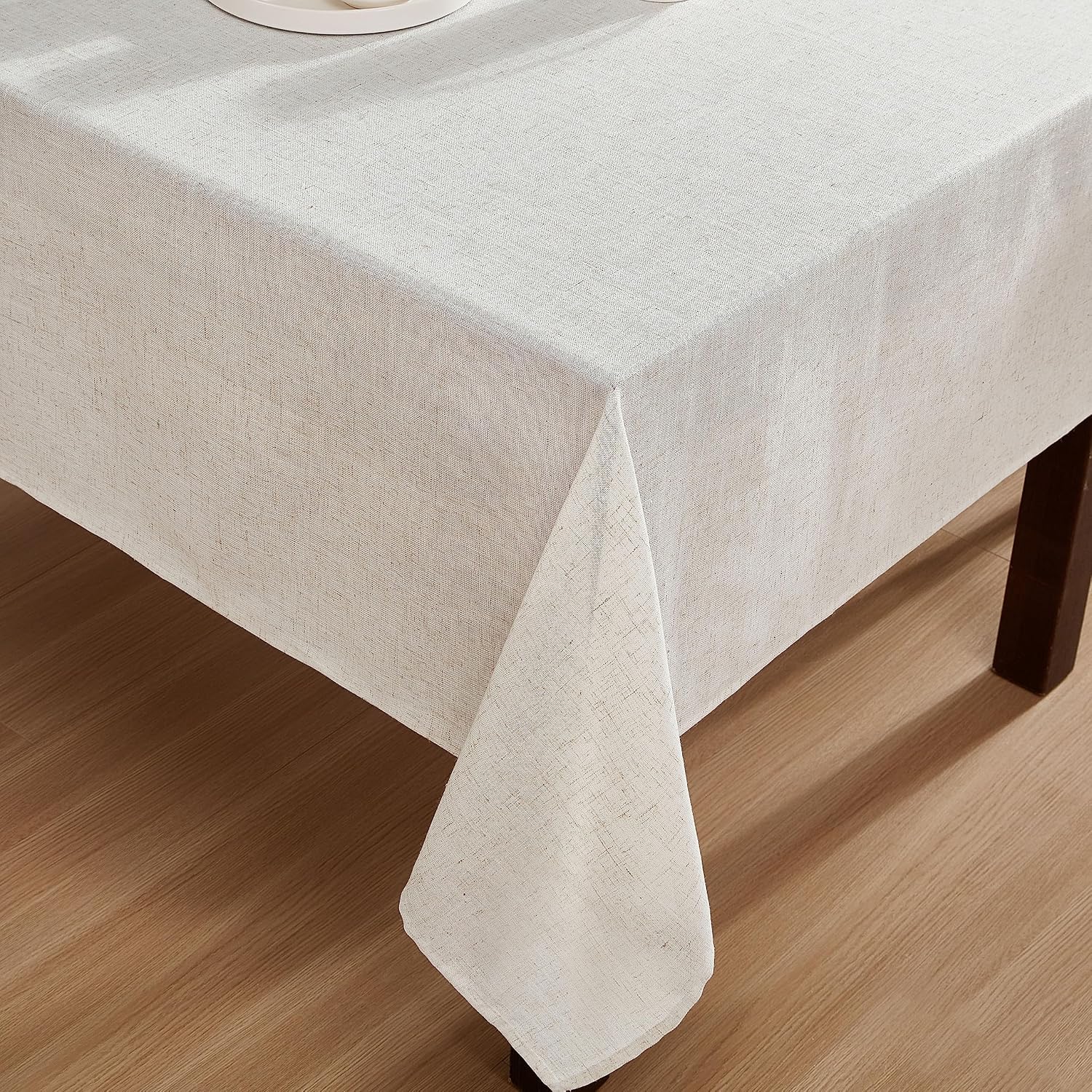 Laura Ashley Dothan Linen Blend Tablecloth, 60" x 120", Taupe | Combines the luxurious feel and beauty of natural linen