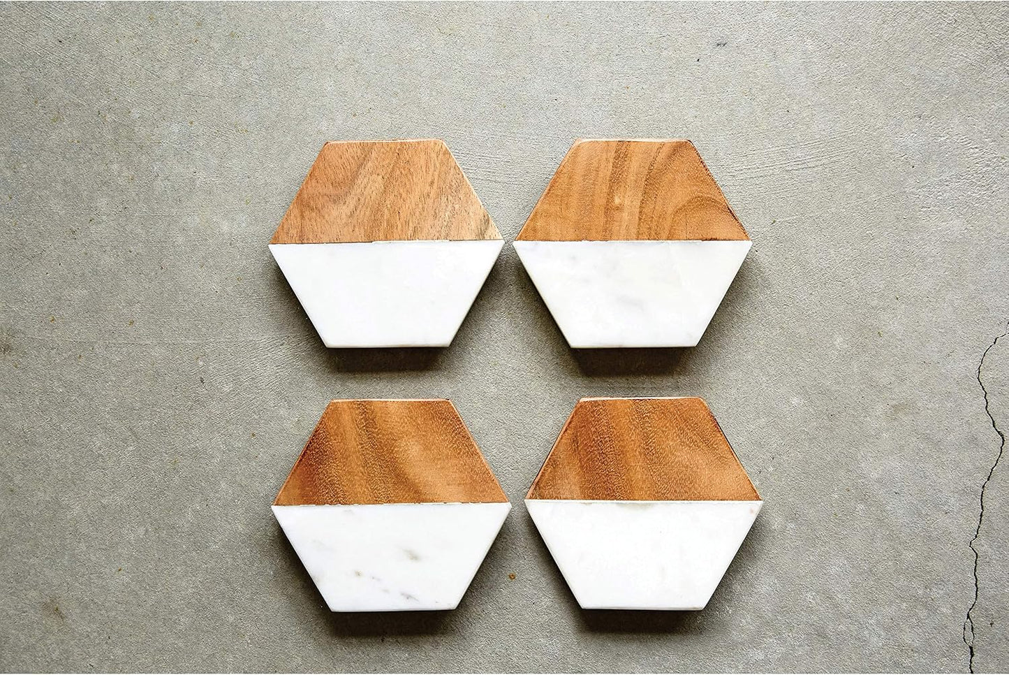 Marble & Mango Wood Coasters / Hexagon / Set of 4