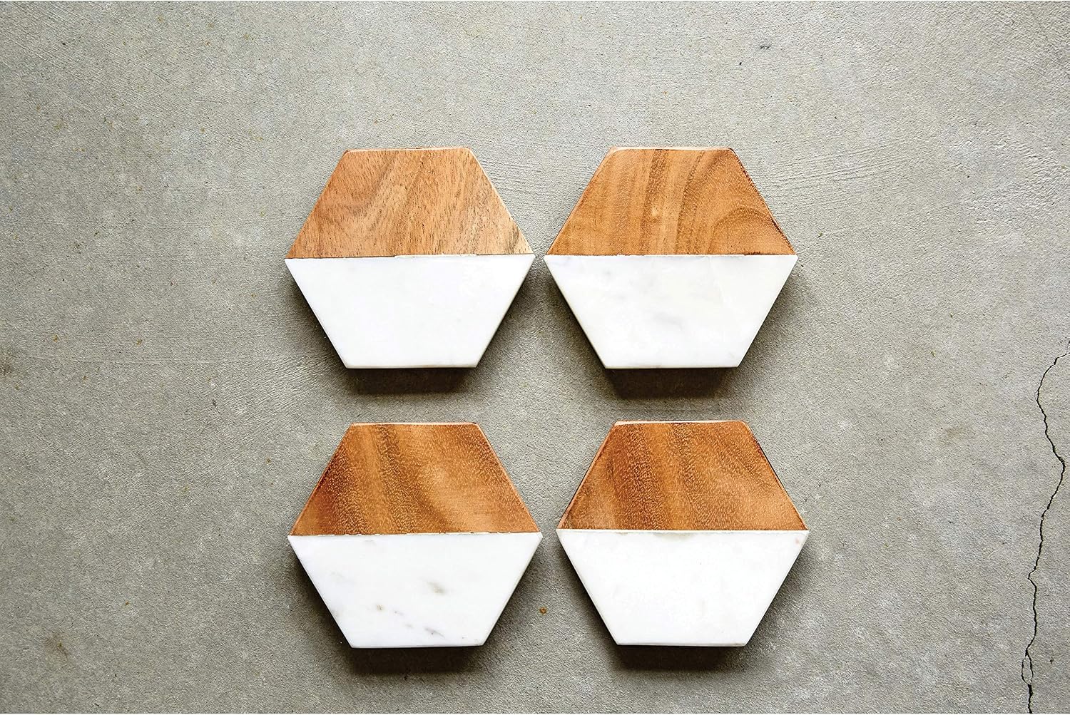 Marble & Mango Wood Coasters / Hexagon / Set of 4