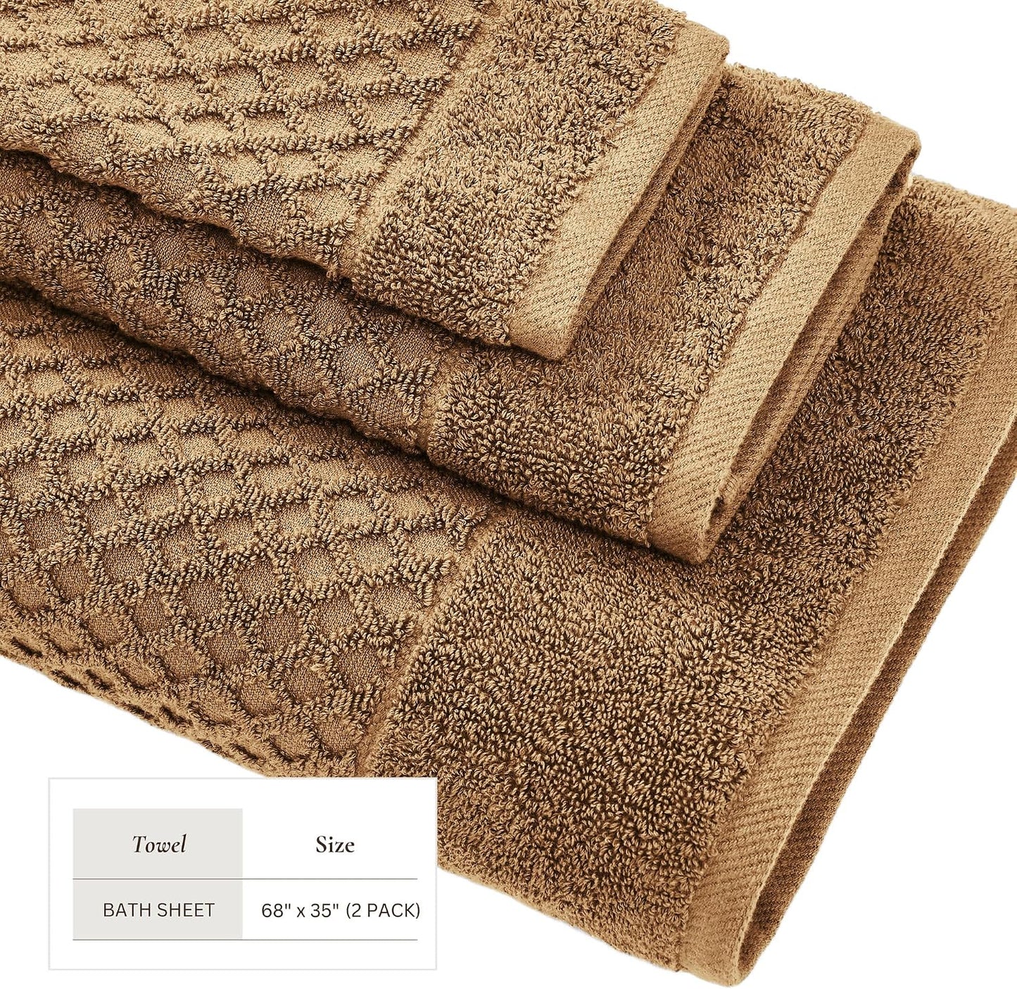 Great Bay Home Oversized Bath Sheets - 100% Cotton 2 Pack 68x35 Extra Large Towel - Absorbent, Durable, Quick-Dry