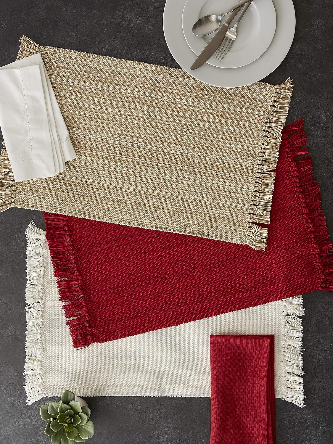 DII Variegated Tabletop Collection, Placemat Set3x19, Taupe, 6 Piece