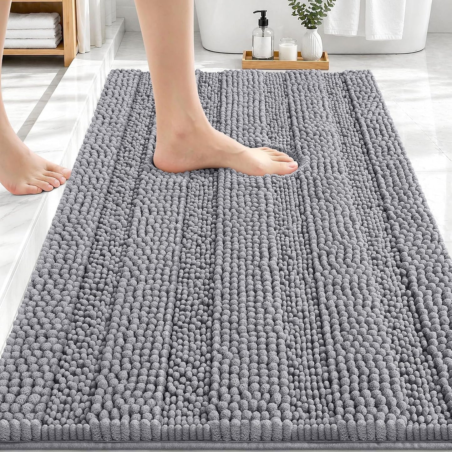 OLANLY Toilet Rugs U-Shaped 24x24, Soft Absorbent Chenille Contour Rugs