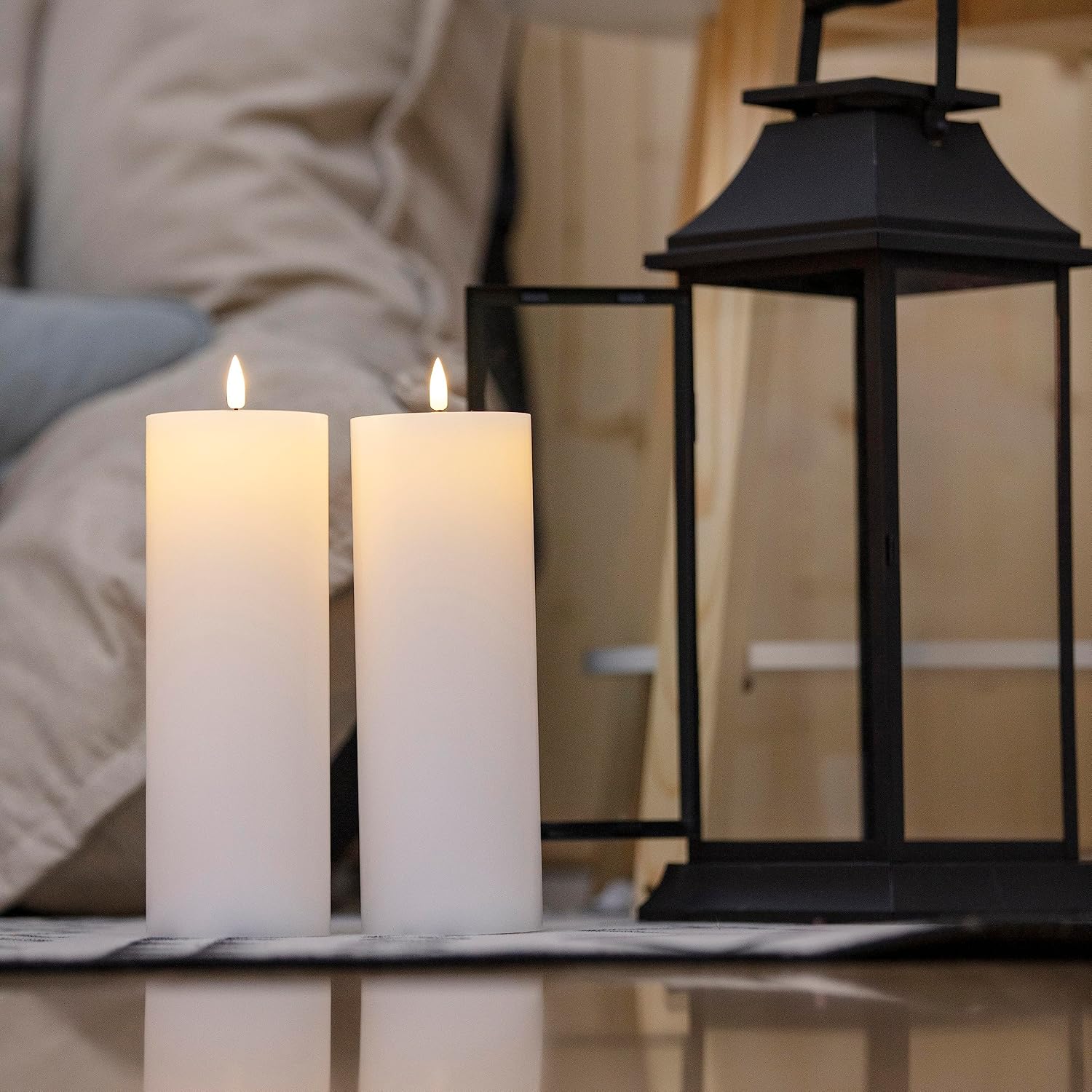 volnyus White Flameless Candles Set of 2 (3x9 inch) Flickering LED Wax Candles Battery Operated with Remote Control