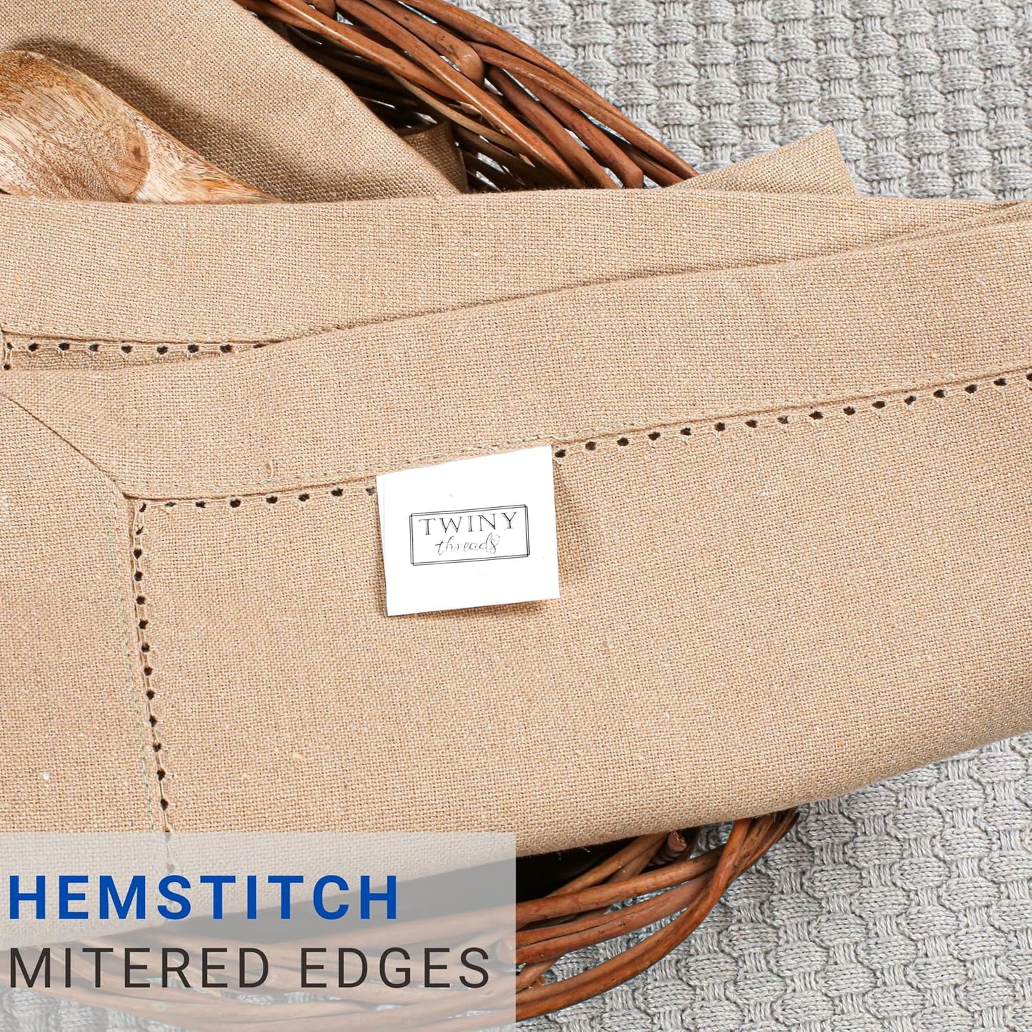 TWINY threads 12Pcs 100% Cotton Cloth Napkins, 18"x18", Reusable, Beige | Hemstitch Dinner Napkins, Absorbent