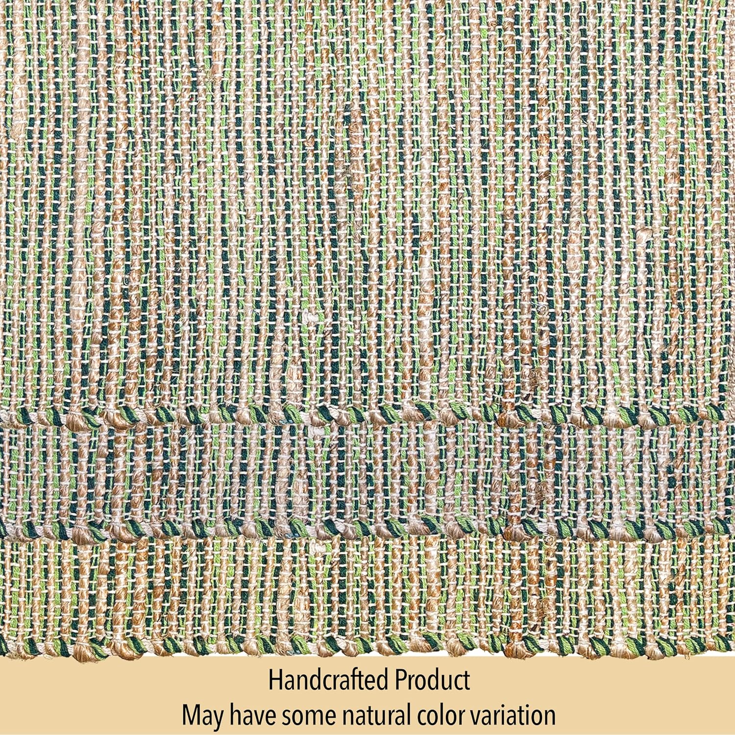 Natural Jute & Green Placemats, Set of 4 – Rustic Handmade Boho Table Mats, 13x19 Inch Dining Table Placemats for