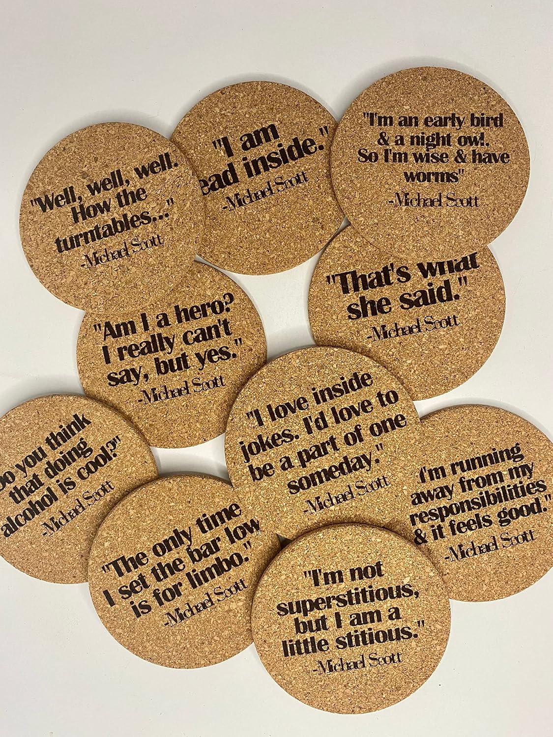 Bar Coaster Set / Set of Ten The Office Michael Scott Quote Cork Coasters