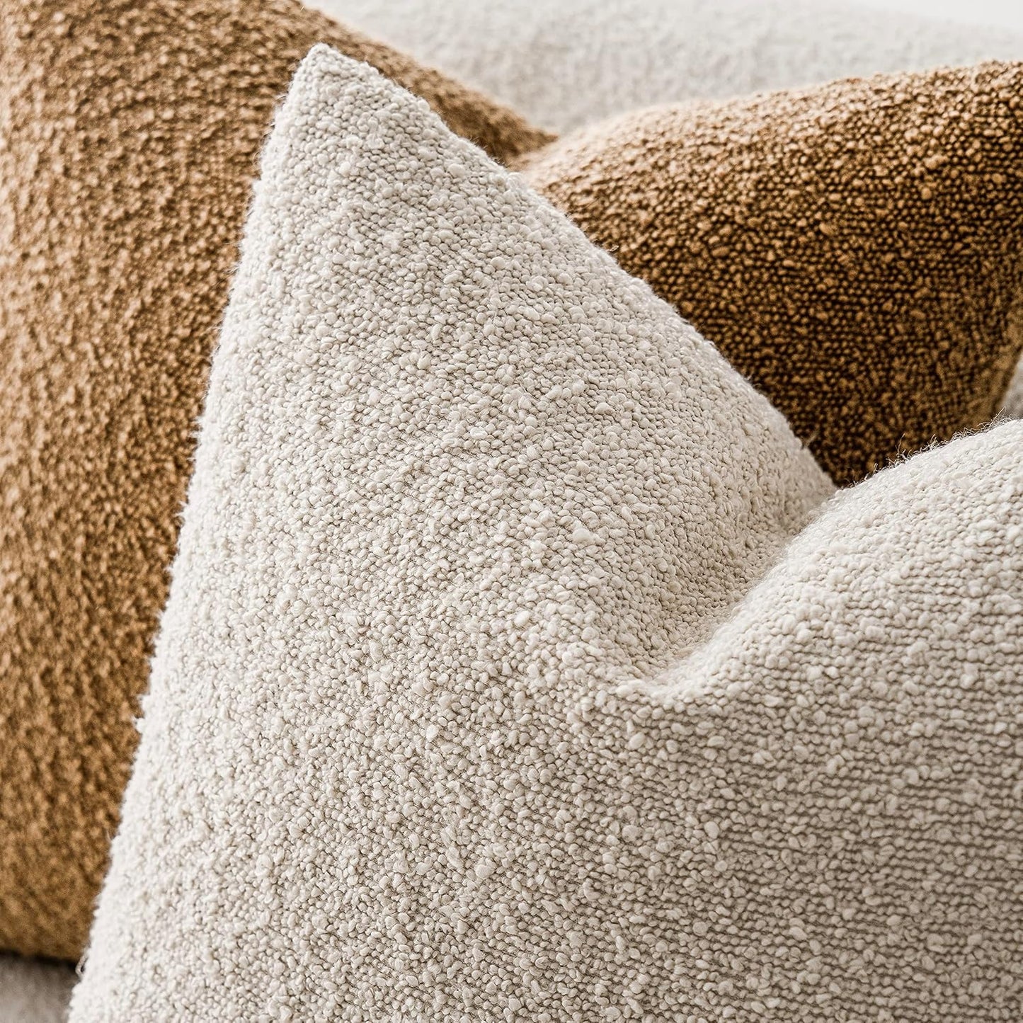 Textured Boucle Throw Pillow Covers Accent Solid Pillow Cases Soft / 18 x 18 / Beige / Set of 2