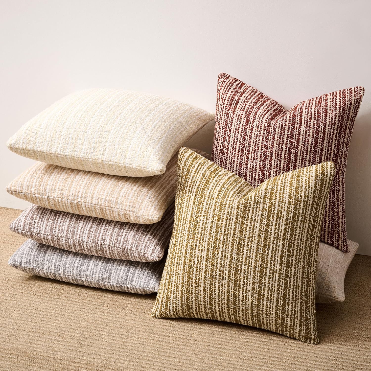 Soft Stripe Chenille Decorative Covers / 18 x 18 / Beige / Set of 2