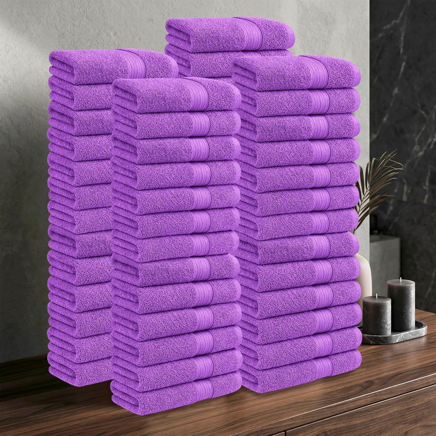 100% Cotton Hand Towels 18x28 Inches, 600 GSM, Soft & Absorbent, Set of 52, Purple