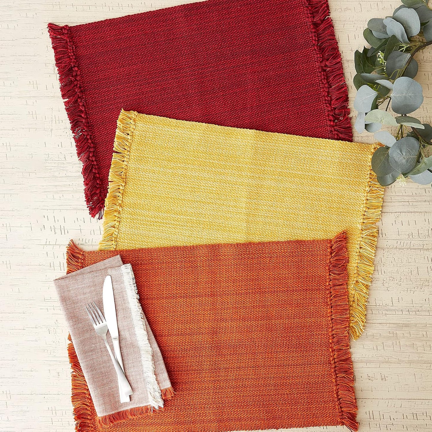 DII Variegated Tabletop Collection, Placemat Set3x19, Burnt Orange, 6 Piece