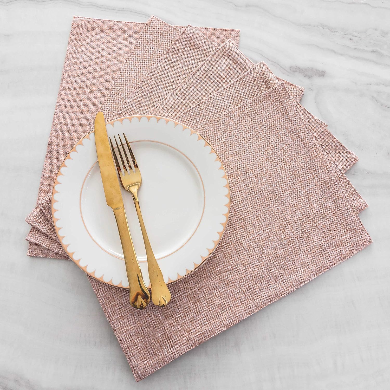 Home Brilliant Placemats Set of 6 Pink Apricot Table Place Mats for Women Wedding Decoration Blush Placemats Washable