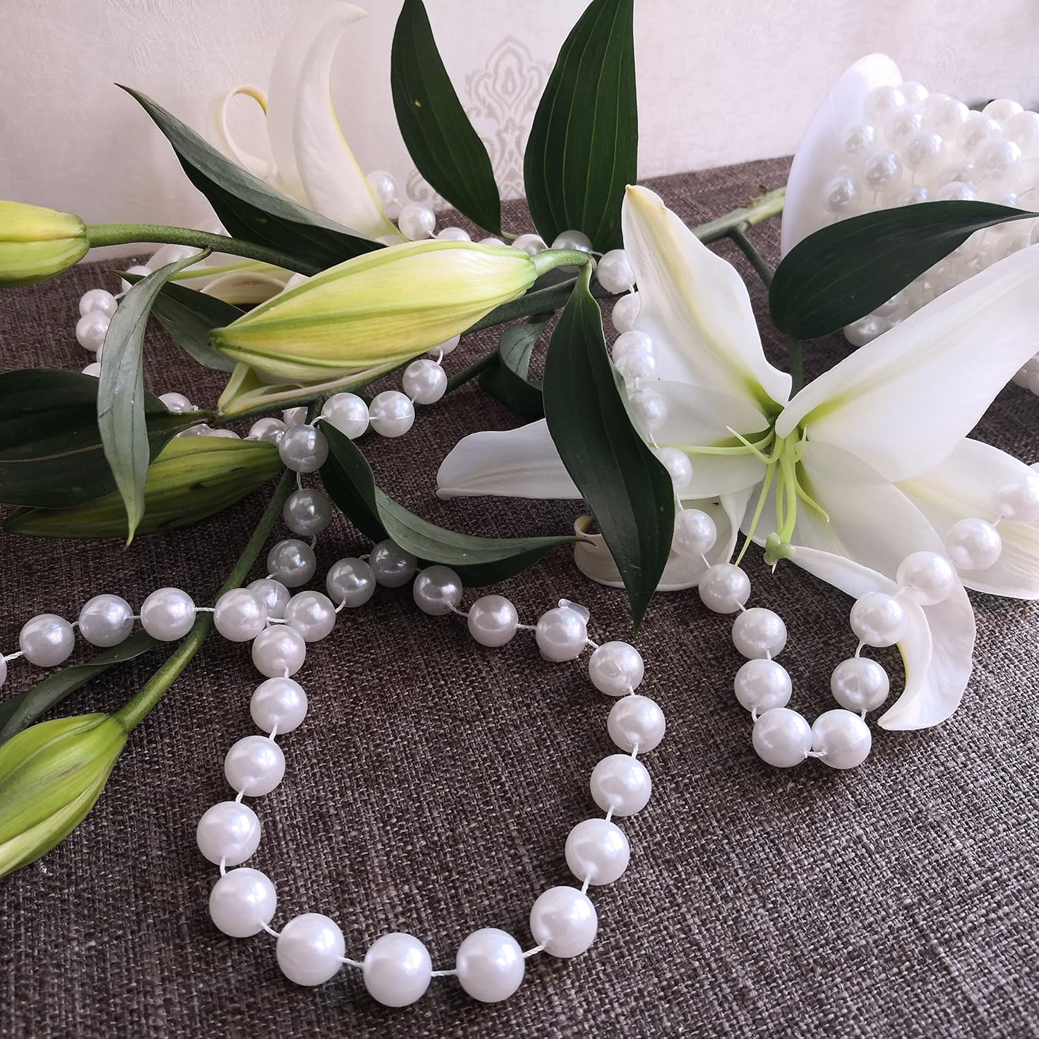 14 mm Large Pearls Garland Faux Crystal Beads Garland Spool Roll for Crafts / Ivory