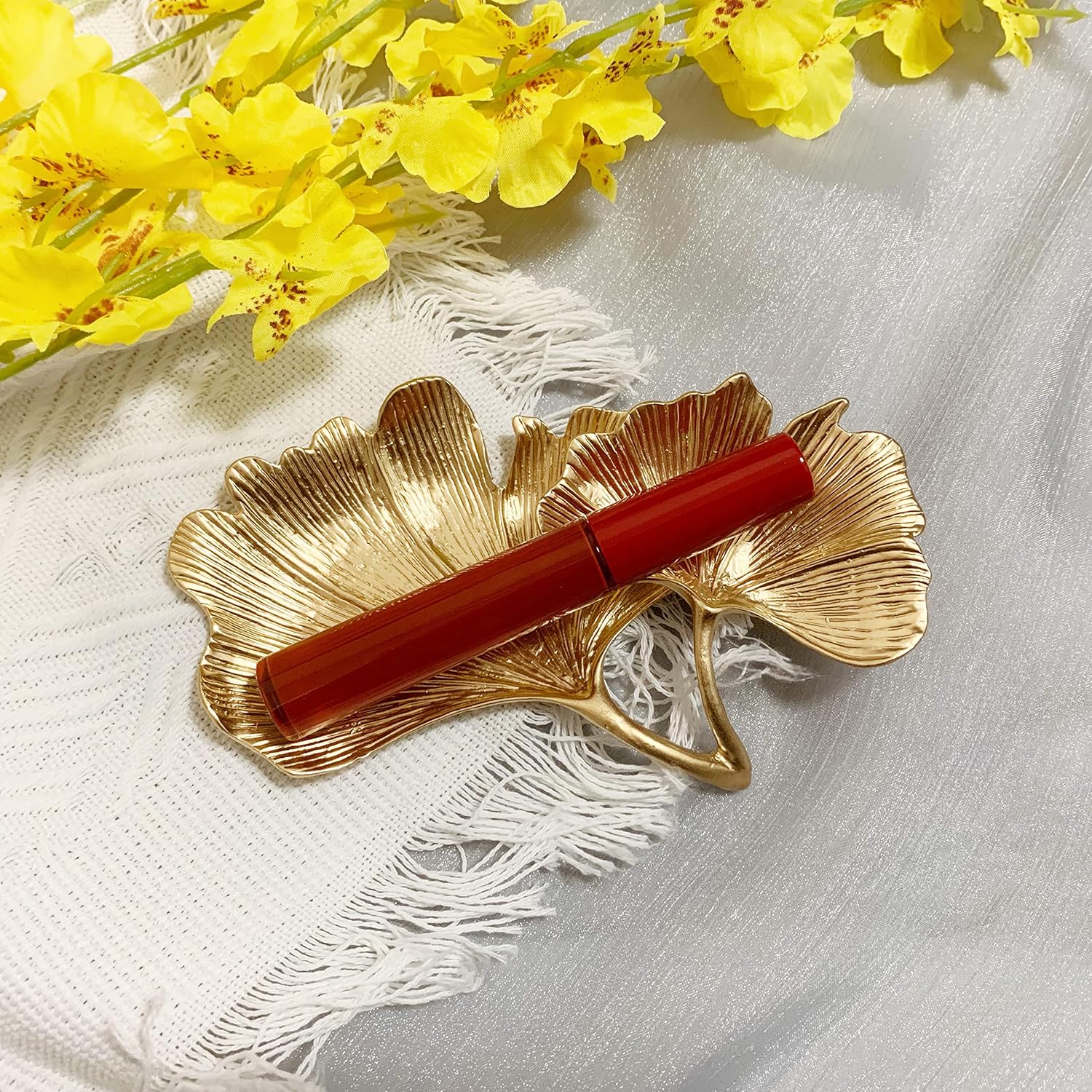 Trinket Dish Vanity Tray for Dresser Christmas / 2-tier Ginkgo-gold