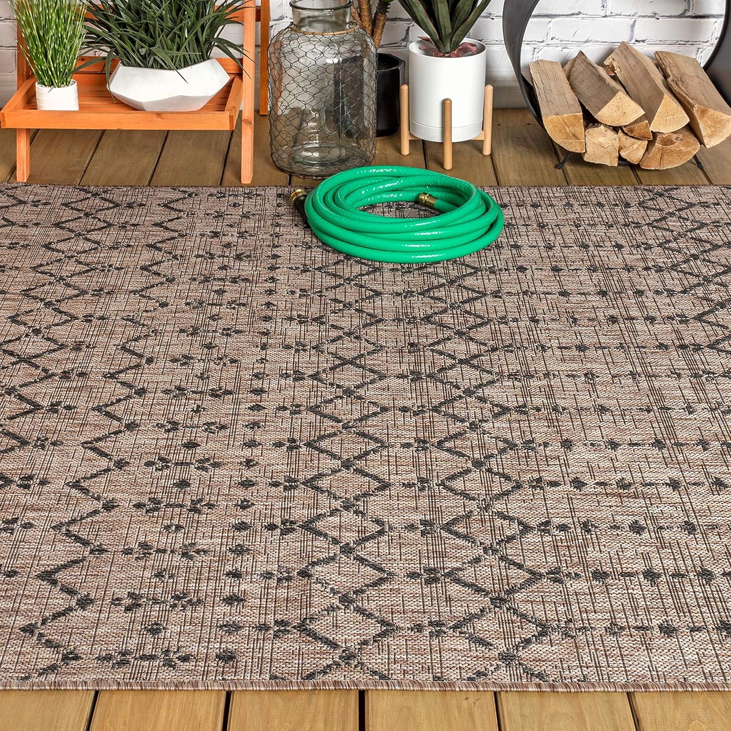 Ourika Textured Weave for Backyard / Natural/black / 9 x 10 / 7
