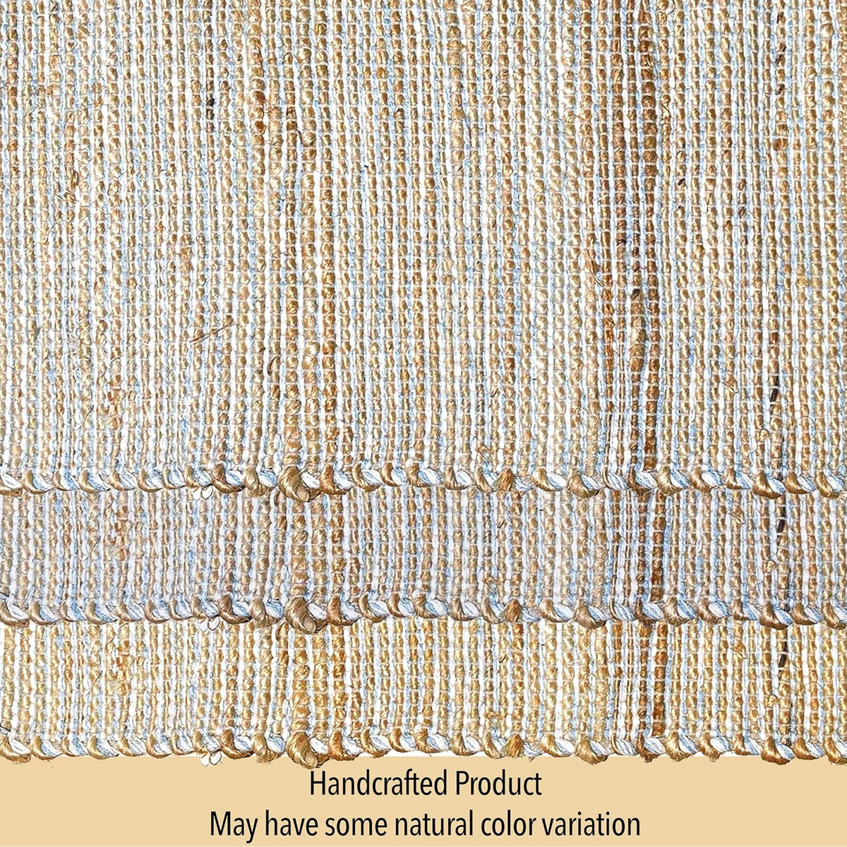 Natural Jute Placemats, Sky Blue-White, Set of 4, 13x19 in | Rustic Handmade Boho Table Mats, Kitchen, Everyday Meals
