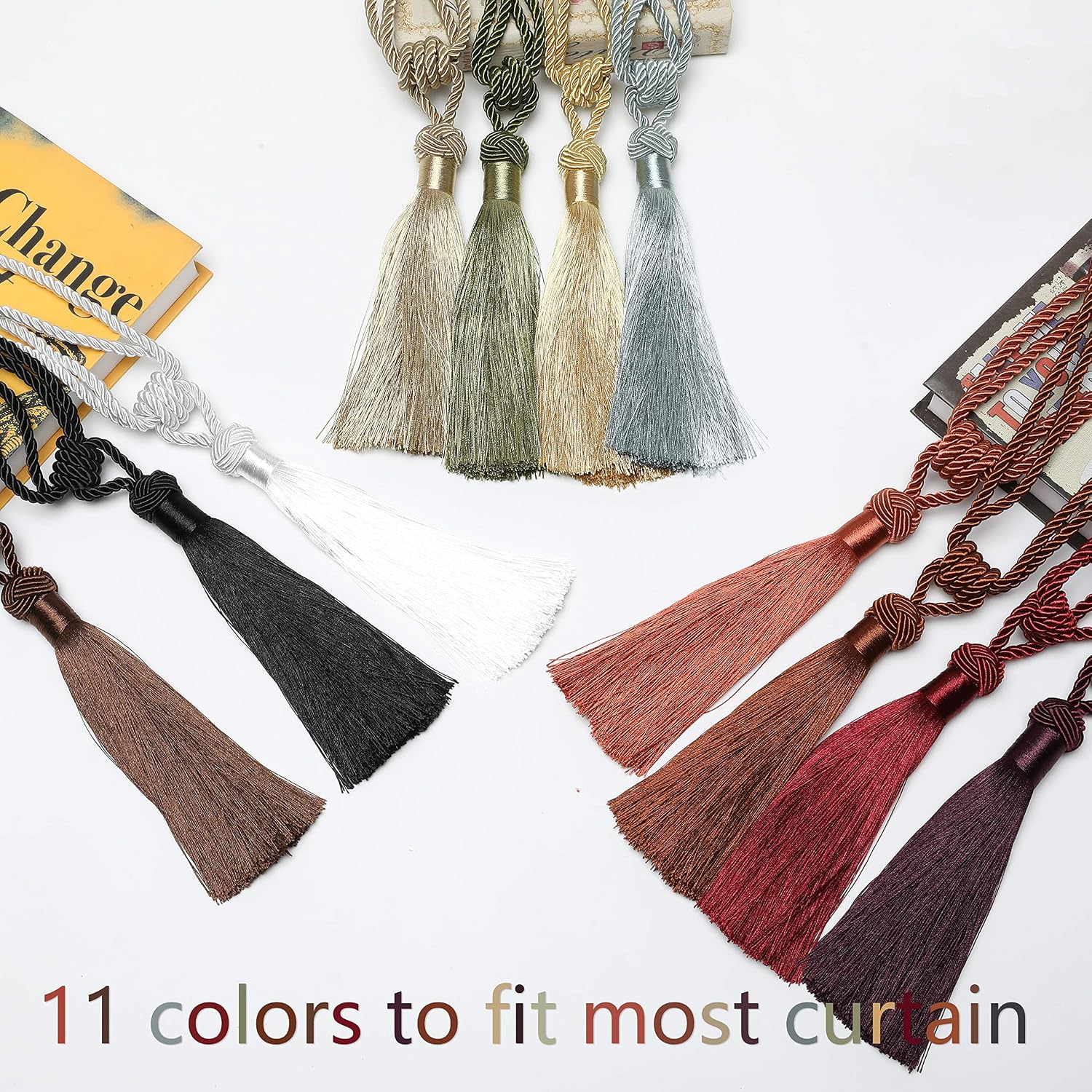 BEL AVENIR 4 Pack Curtain Tiebacks Hand-Woven Tassels Holdbacks | Light Coffee, Elegant, Home Decorative Tassels Ties