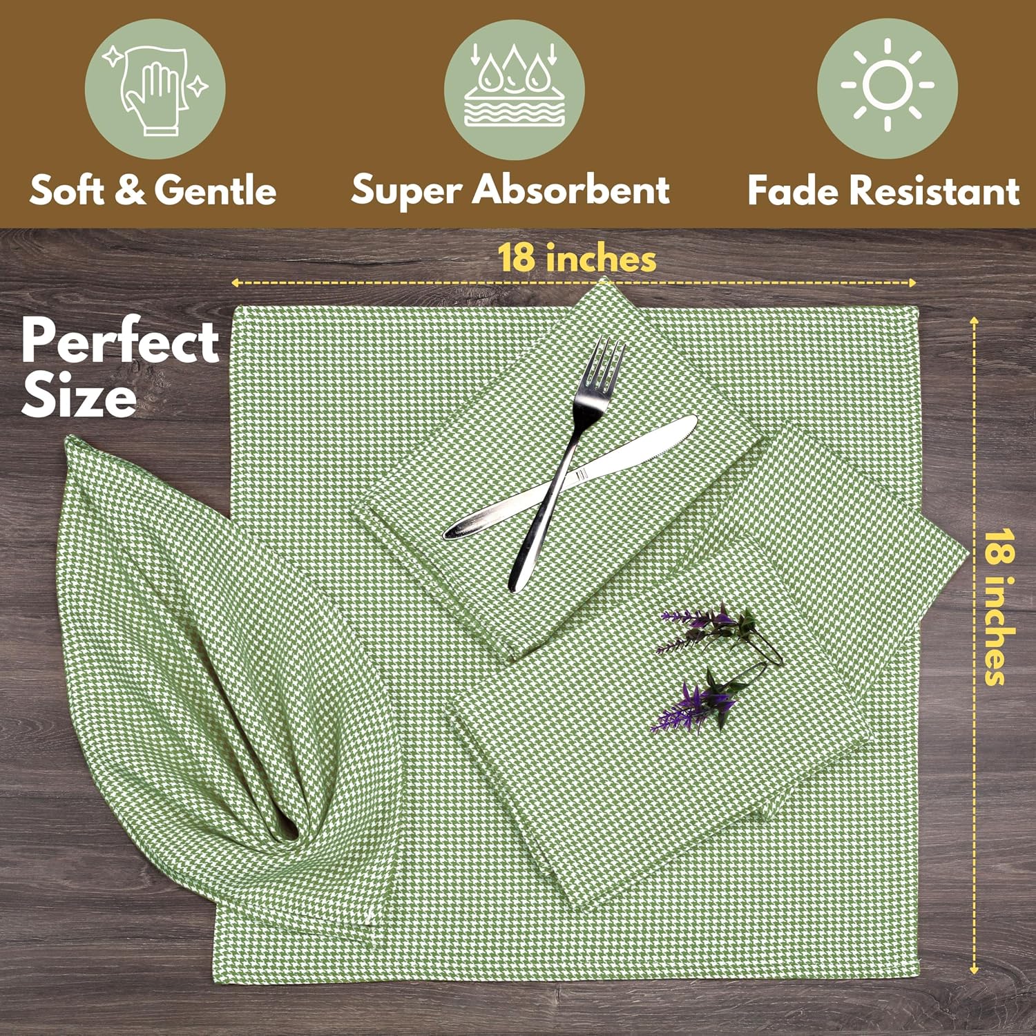 Native Fab Easter Cloth Napkins Set of 12 - Houndstooth Pattern - 100% Cotton Bulk Spring Table Linens - 18x18 Inches