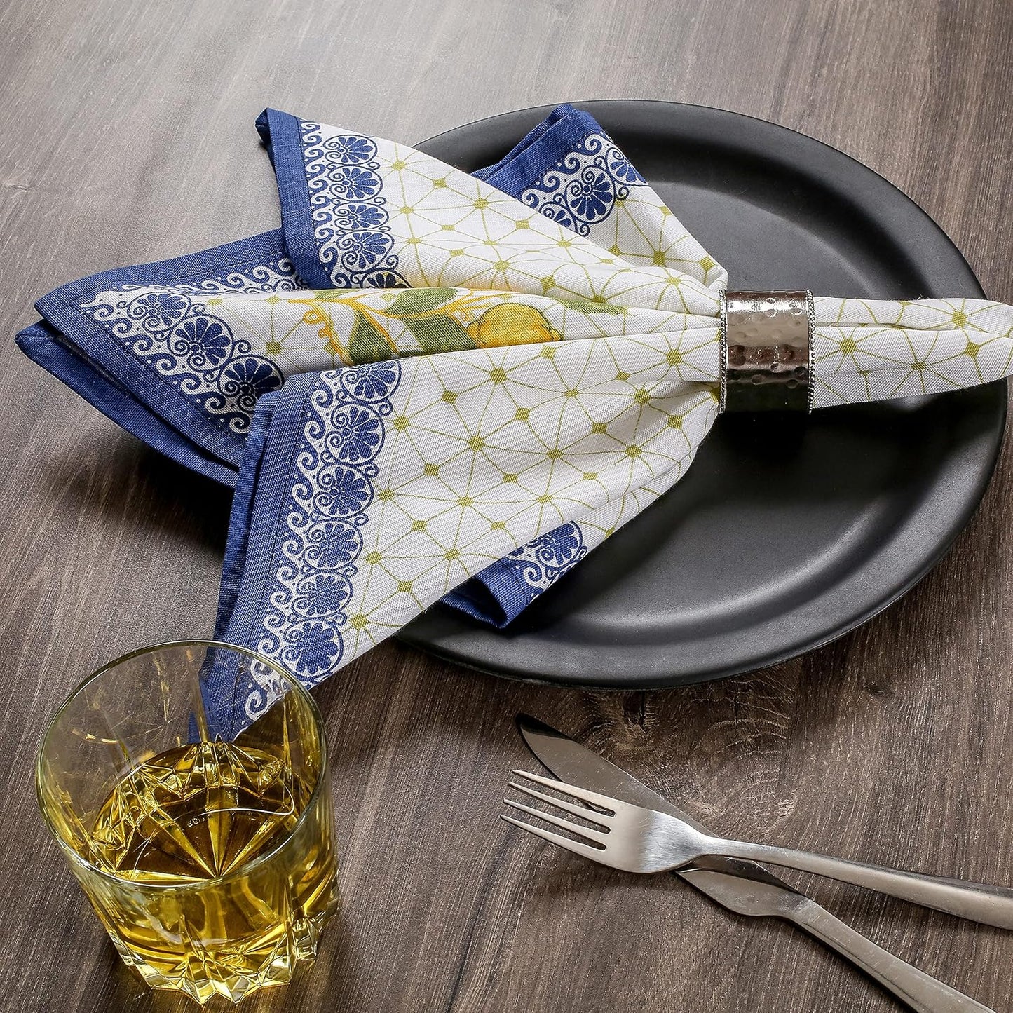 FINGERCRAFT Cloth Napkins Set of 12 Cotton Linen, 20x20 Inch, Lemon Leaf | Mitered corner, washable, soft, absorbent