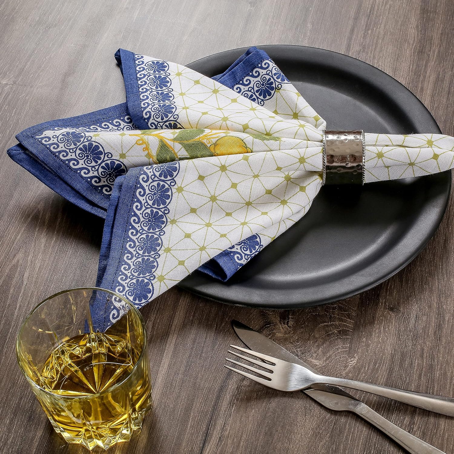FINGERCRAFT Cloth Napkins Set of 12 Cotton Linen, 20x20 Inch, Lemon Leaf | Mitered corner, washable, soft, absorbent