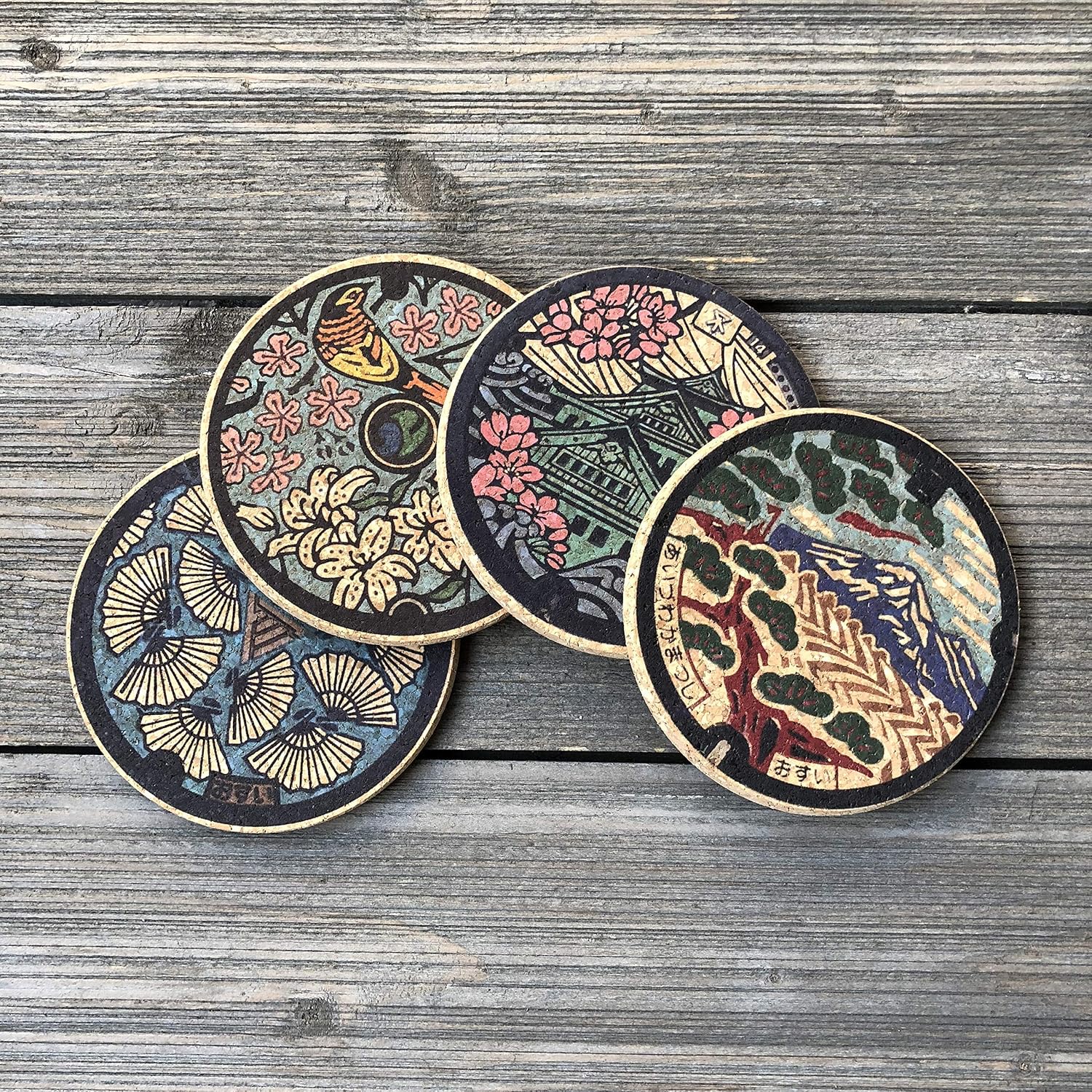 Japan Manhole Cover Inspired Cork Coaster / Set of 4