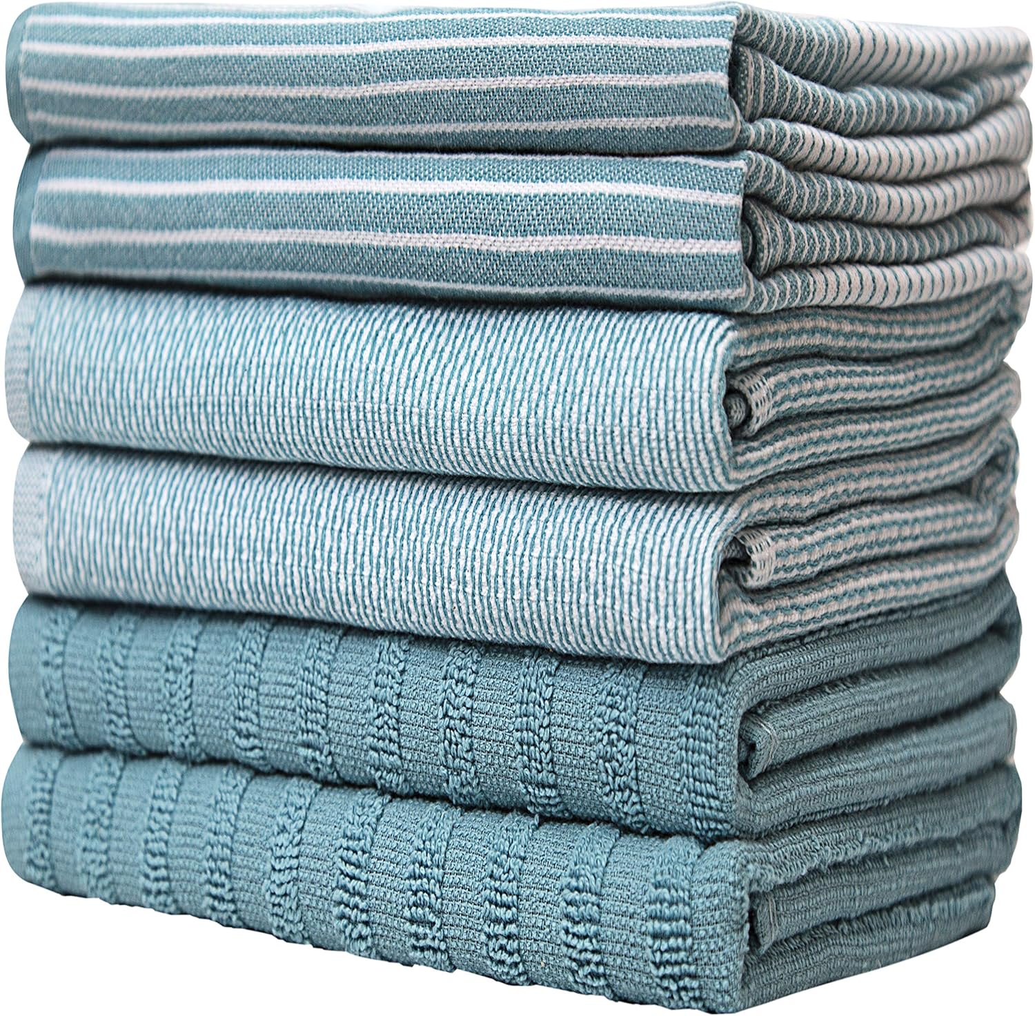 Premium Kitchen Towels 6 Pack 100% Cotton, 20"x28" Dish Towels - Aqua | Large Flat & Terry Kitchen Linen Set with