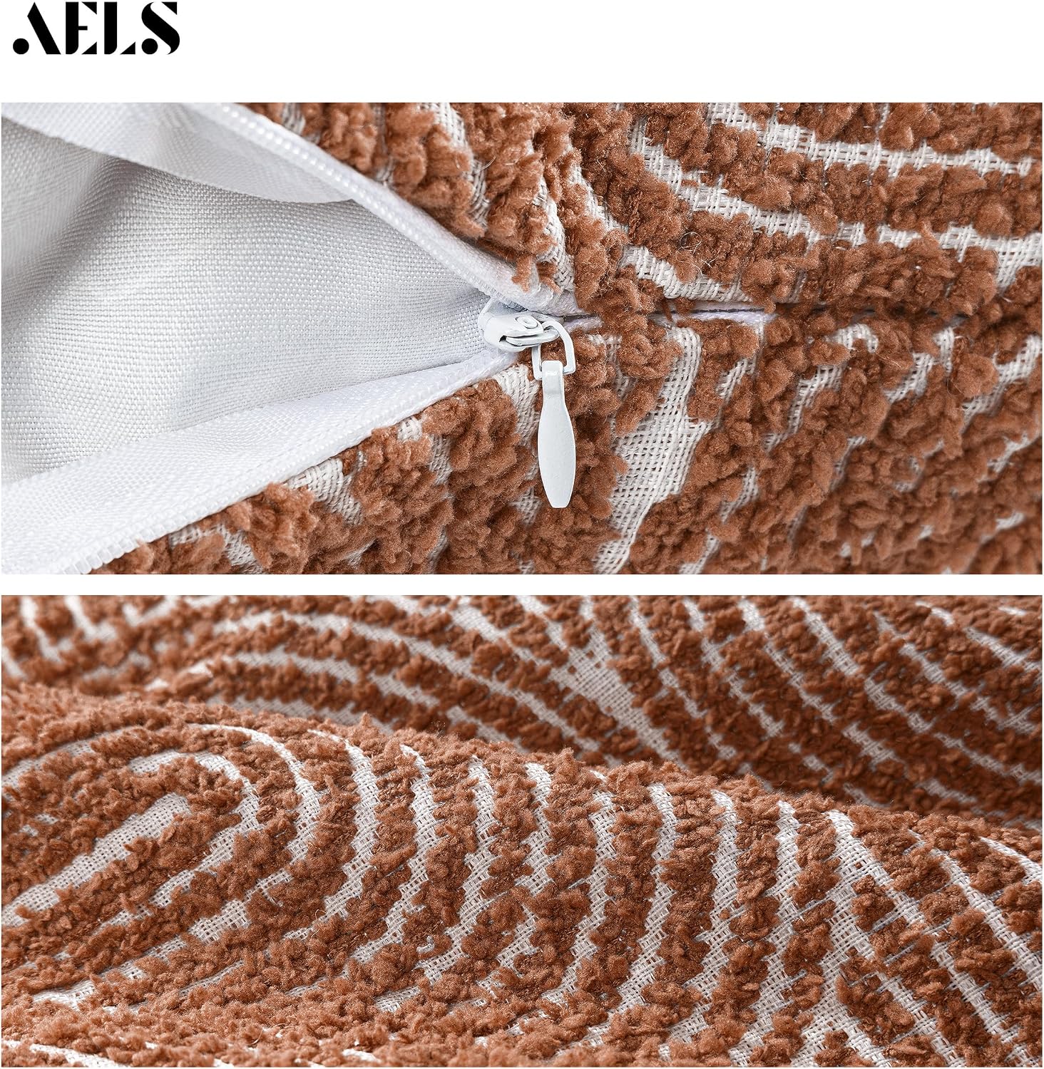 Boho Decorative Textured Throw Pillow Covers / Burnt Orange / 16 x 16 / Set of 2