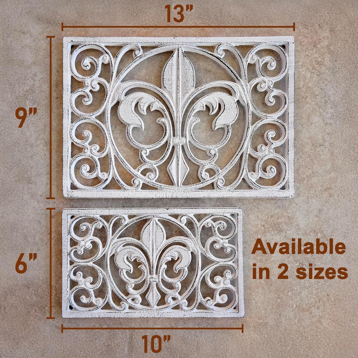Lulu Decor, Cast Iron 13" x 9" Rectangle Fleur de lis Trivet Set of 2 pcs, for Hot Dishes or Pots - Durable Kitchen Mat