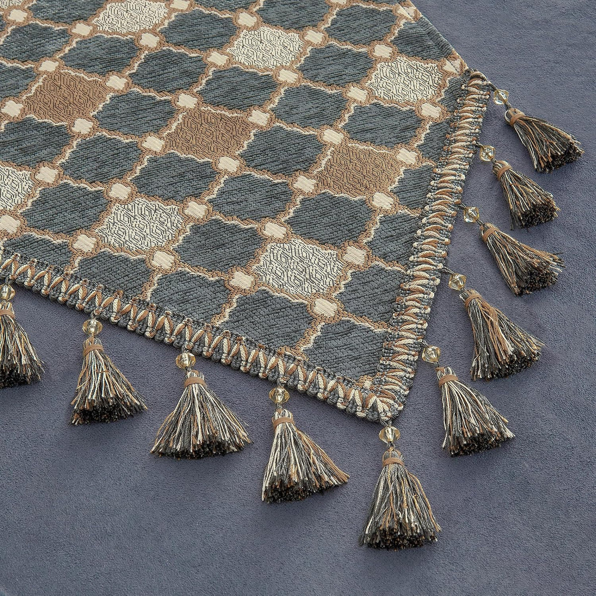 Loom and Mill Chenille Table Runner 108 inches Long, Blue-Grey+Khaki+Beige | Chic Checkered Pattern Jacquard Table
