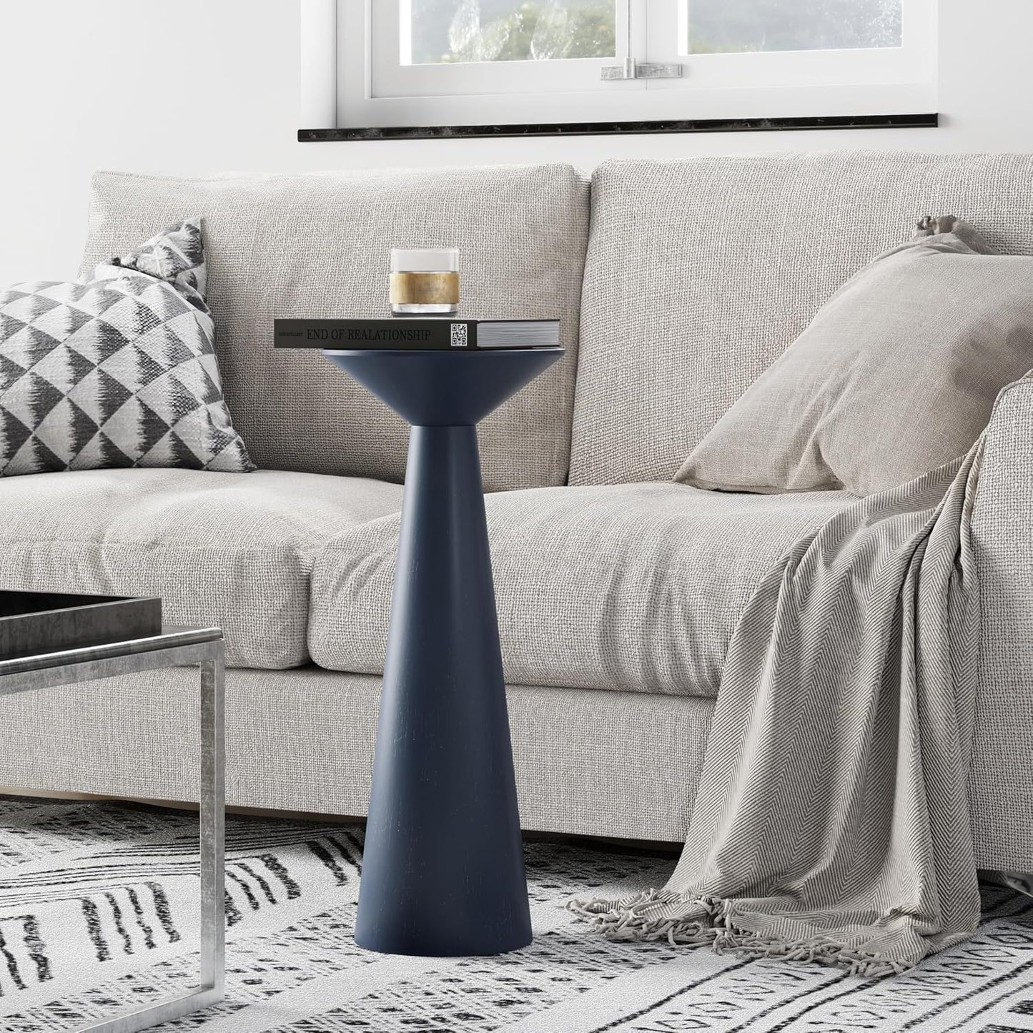 Farmhouse Tall Pedestal End Table Small Solid Wood Martini Table Plant Stand Modern / Dark Blue