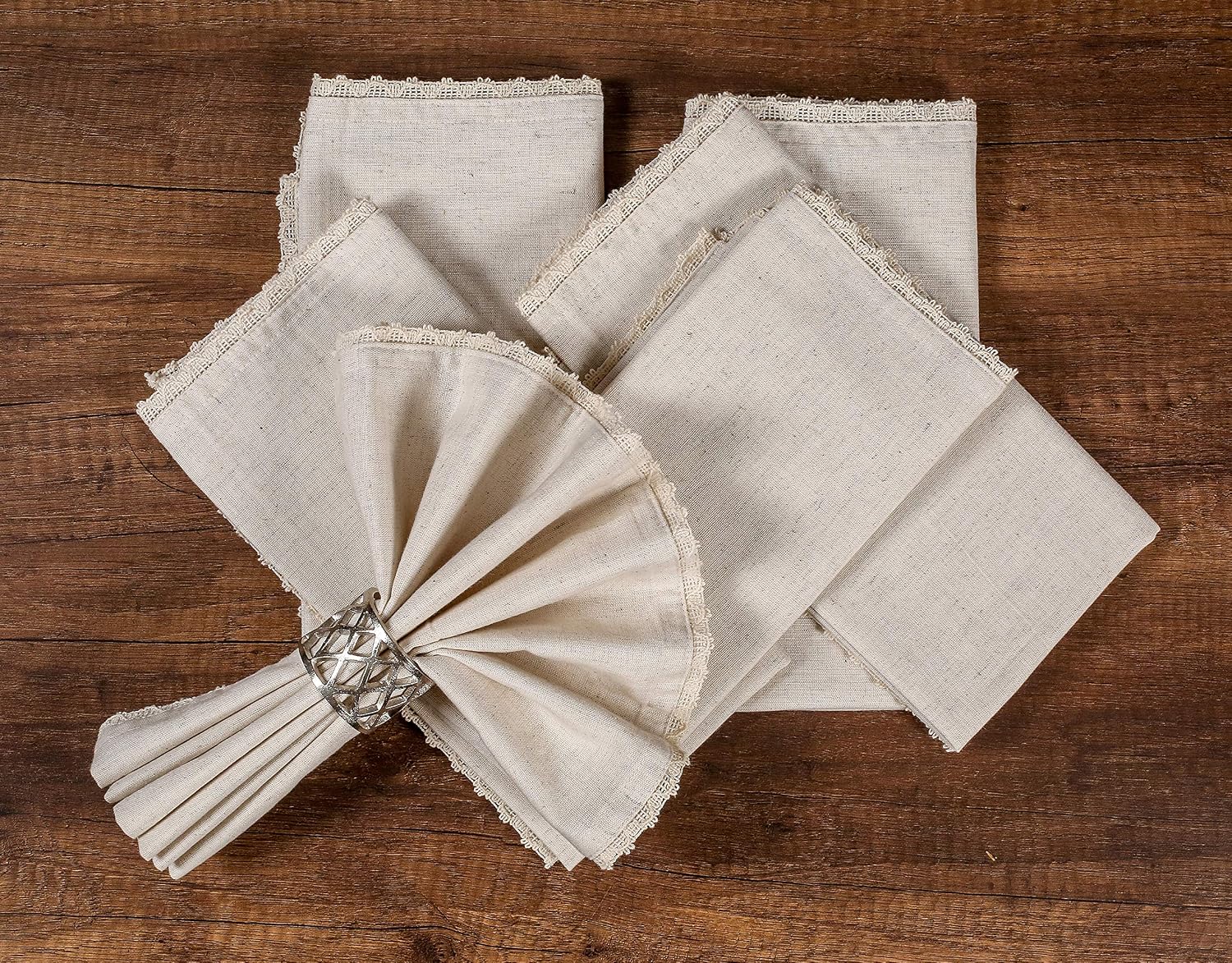 Homebia Design Cotton Linen Lace Napkins Set of 12, 18x18 Natural Blend | 85% cotton, 15% linen blend napkins with lace