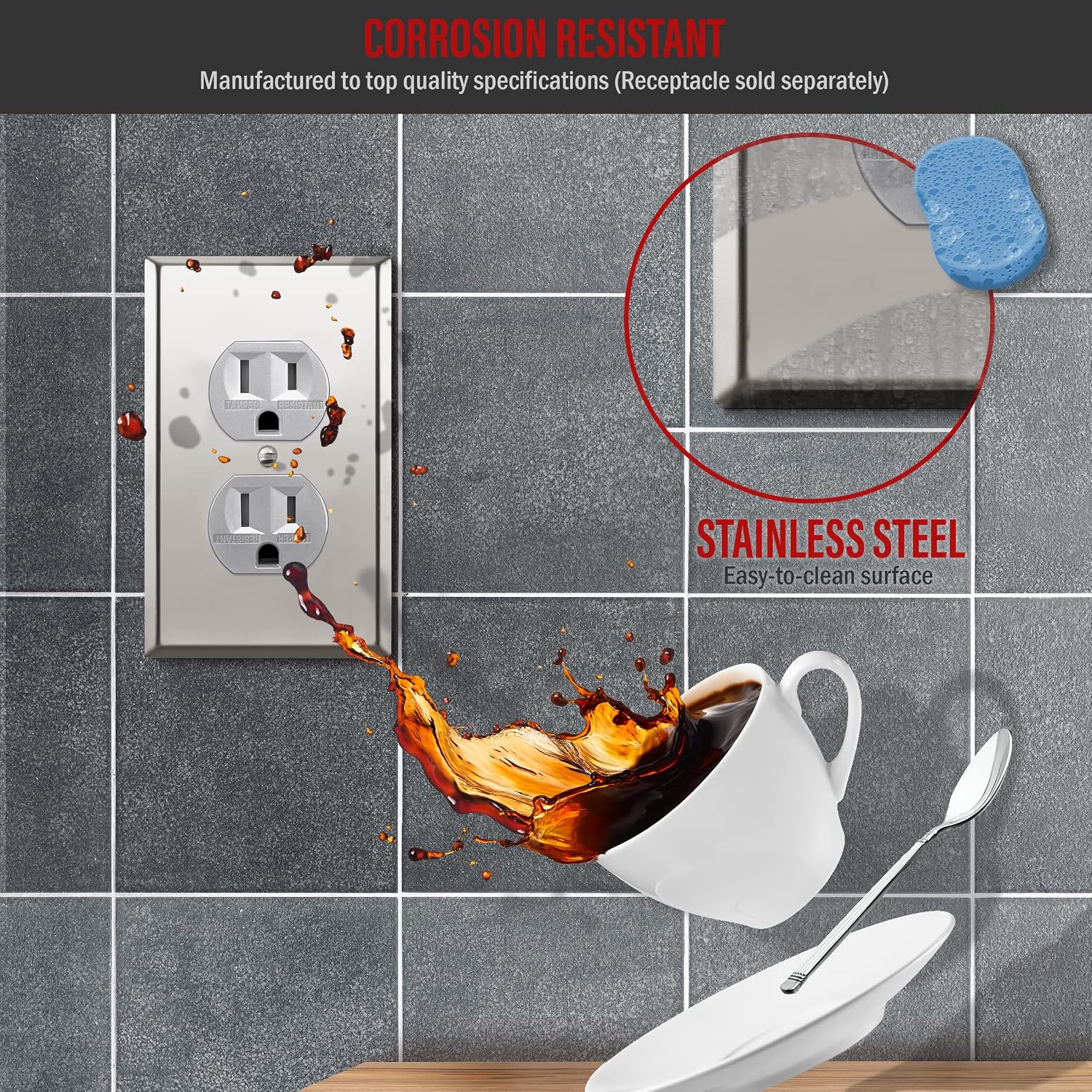 ENERLITES Duplex Receptacle Metal Wall Plate, Stainless Steel Outlet Cover, Corrosion Resistant, Size 1-Gang 4.50" x