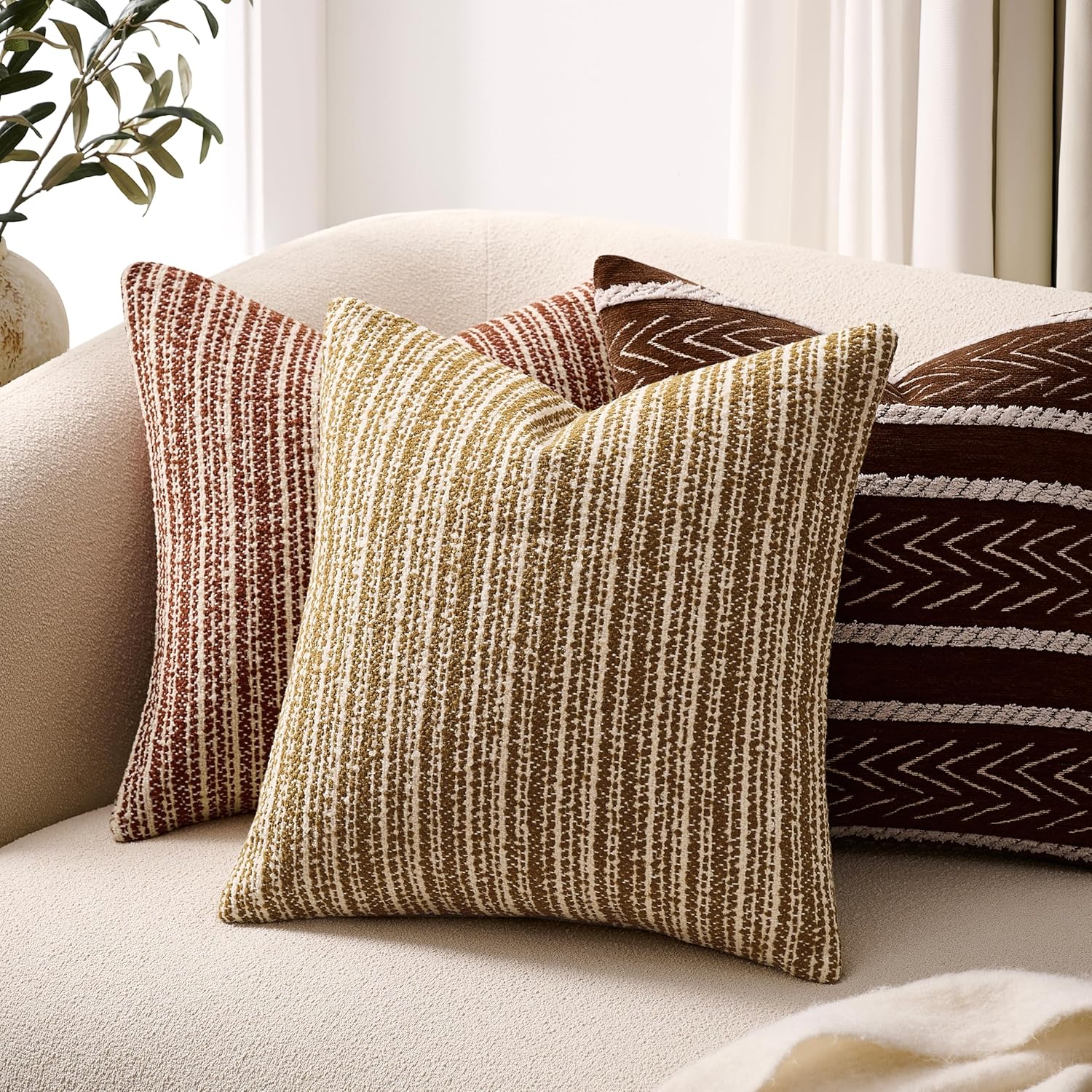 Soft Stripe Chenille Decorative Covers / 18 x 18 / Rust / Set of 2