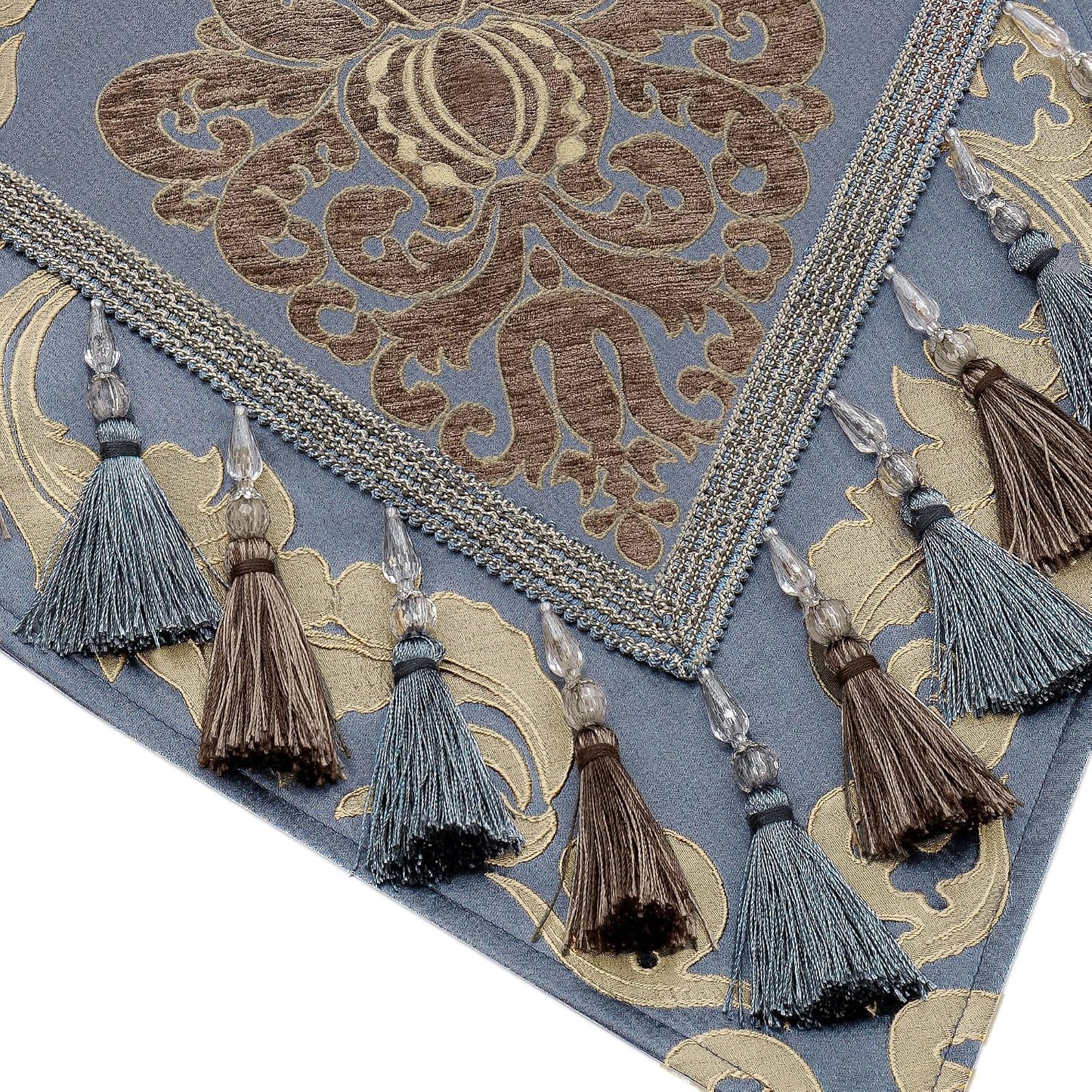 Loom and Mill Luxury Damask Table Runner 108 Inches Long, Grey Blue | Traditional Jacquard Table Runners with Handmade