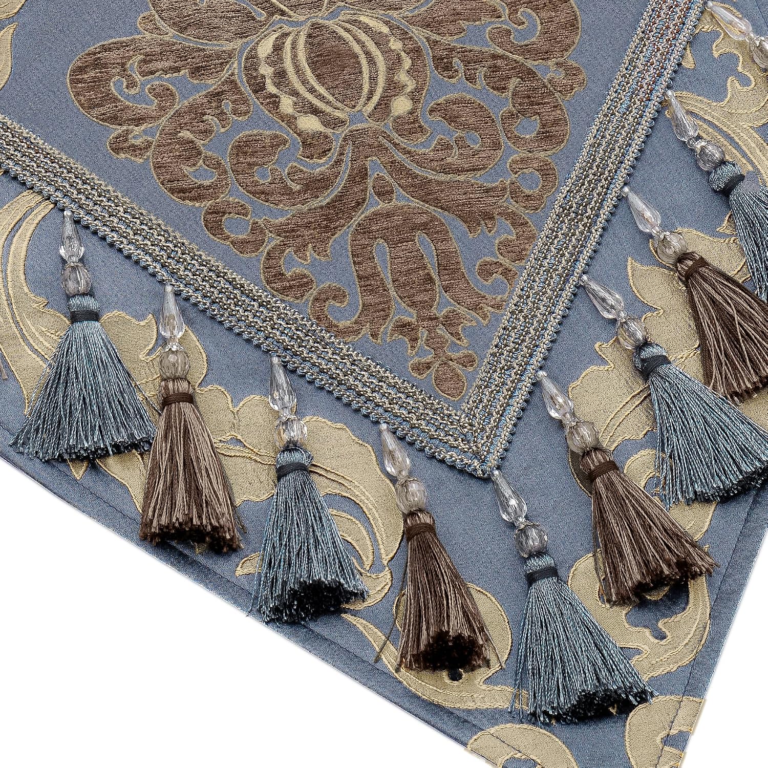 Loom and Mill Luxury Damask Table Runner 108 Inches Long, Grey Blue | Traditional Jacquard Table Runners with Handmade