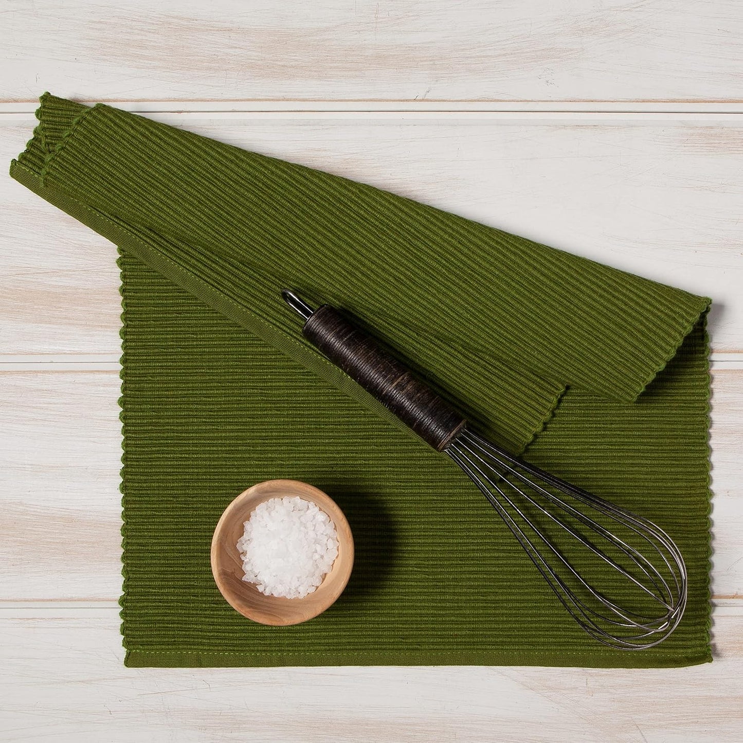 Now Designs Spectrum Placemats Thick Ribbed Cotton, Fir Green, 19x13 inches, Set of 4