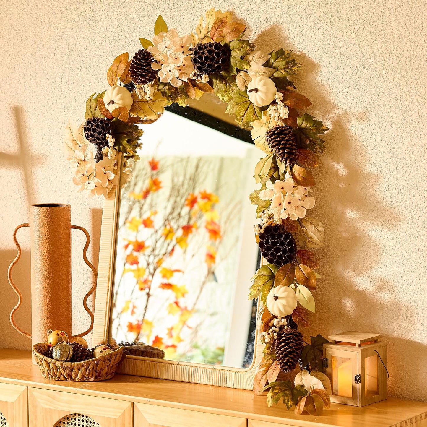 Artificial Fall Autumn Harvest Garland for Mantel / 6 ft