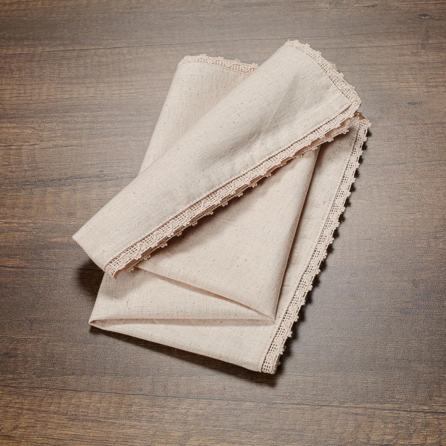 Homebia Design Cotton Linen Lace Napkins Set of 12, 18x18 Natural Blend | 85% cotton, 15% linen blend napkins with lace