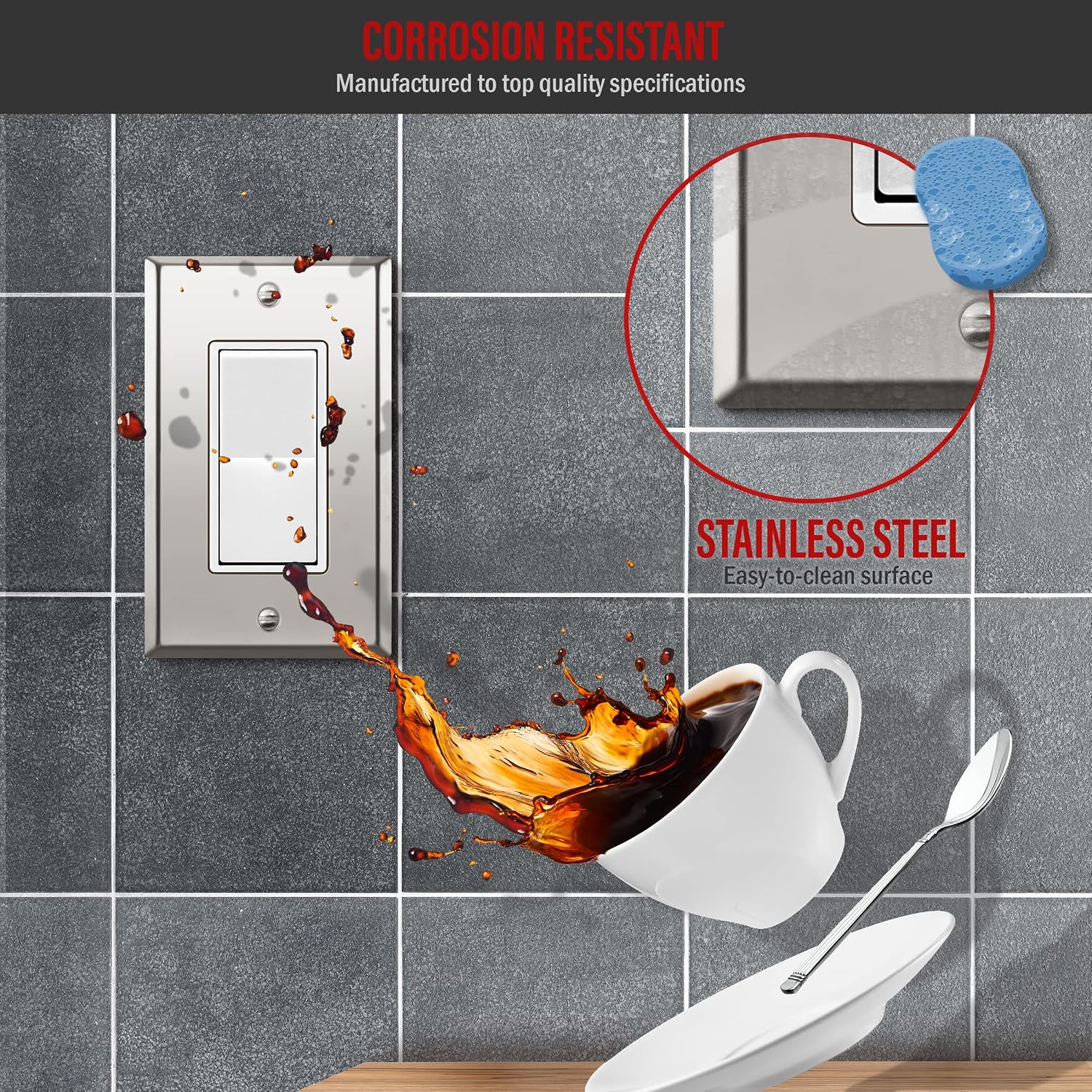 ENERLITES Decorator Switch or Outlet Metal Wall Plate, Stainless Steel 201, Corrosion Resistant, Size 1-Gang 4.50" x