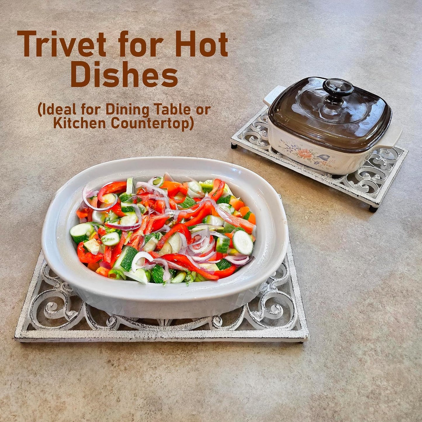 Lulu Decor, Cast Iron 13" x 9" Rectangle Fleur de lis Trivet Set of 2 pcs, for Hot Dishes or Pots - Durable Kitchen Mat