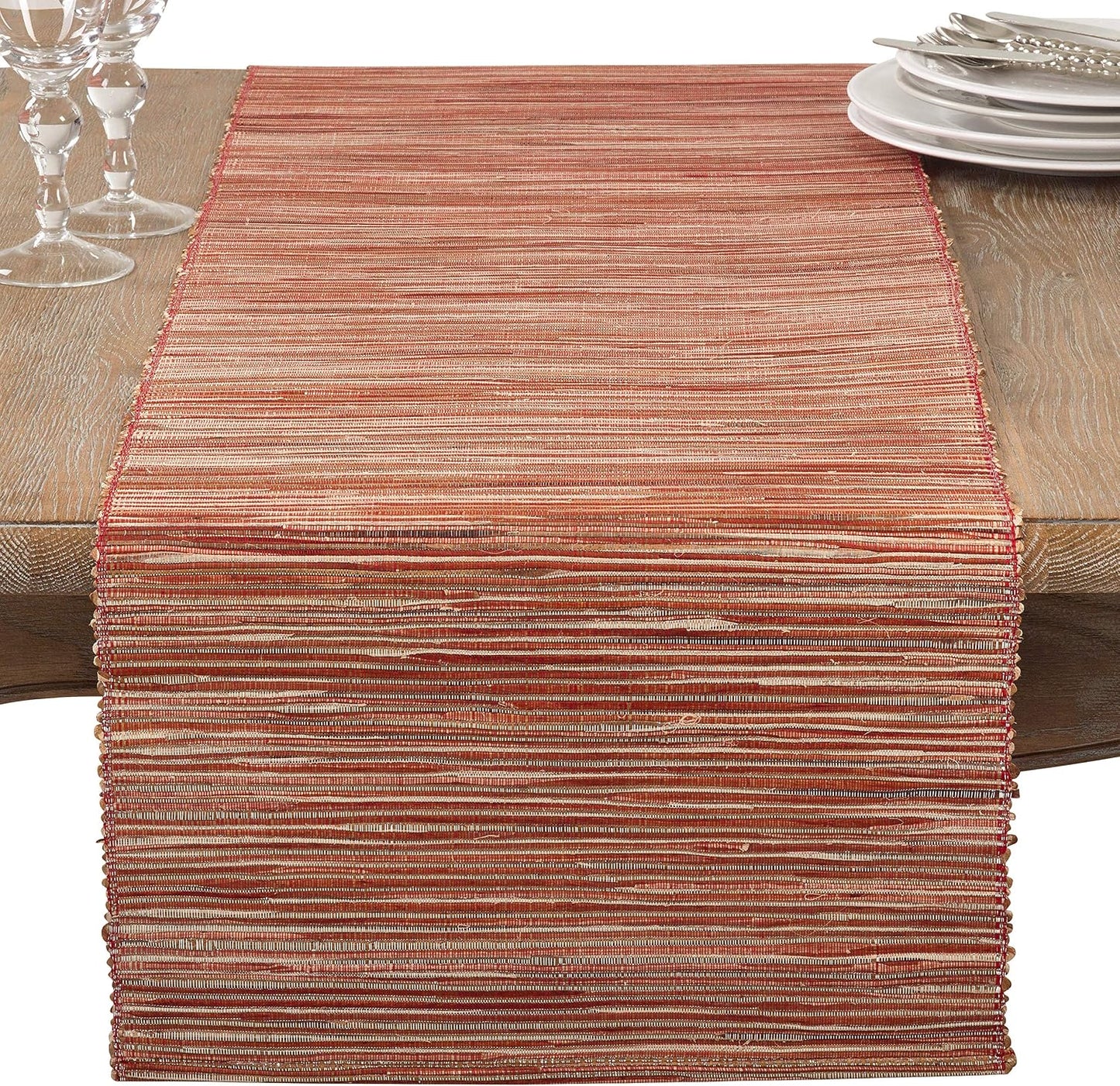 Saro Lifestyle Melaya Collection Shimmering Woven Nubby Table Runner, 16"x72", Rust