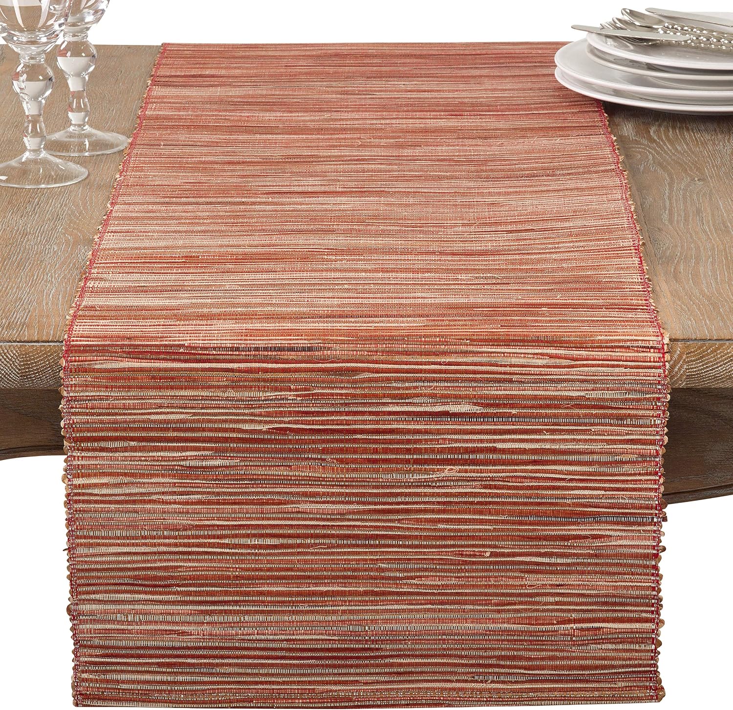 Saro Lifestyle Melaya Collection Shimmering Woven Nubby Table Runner, 16"x72", Rust
