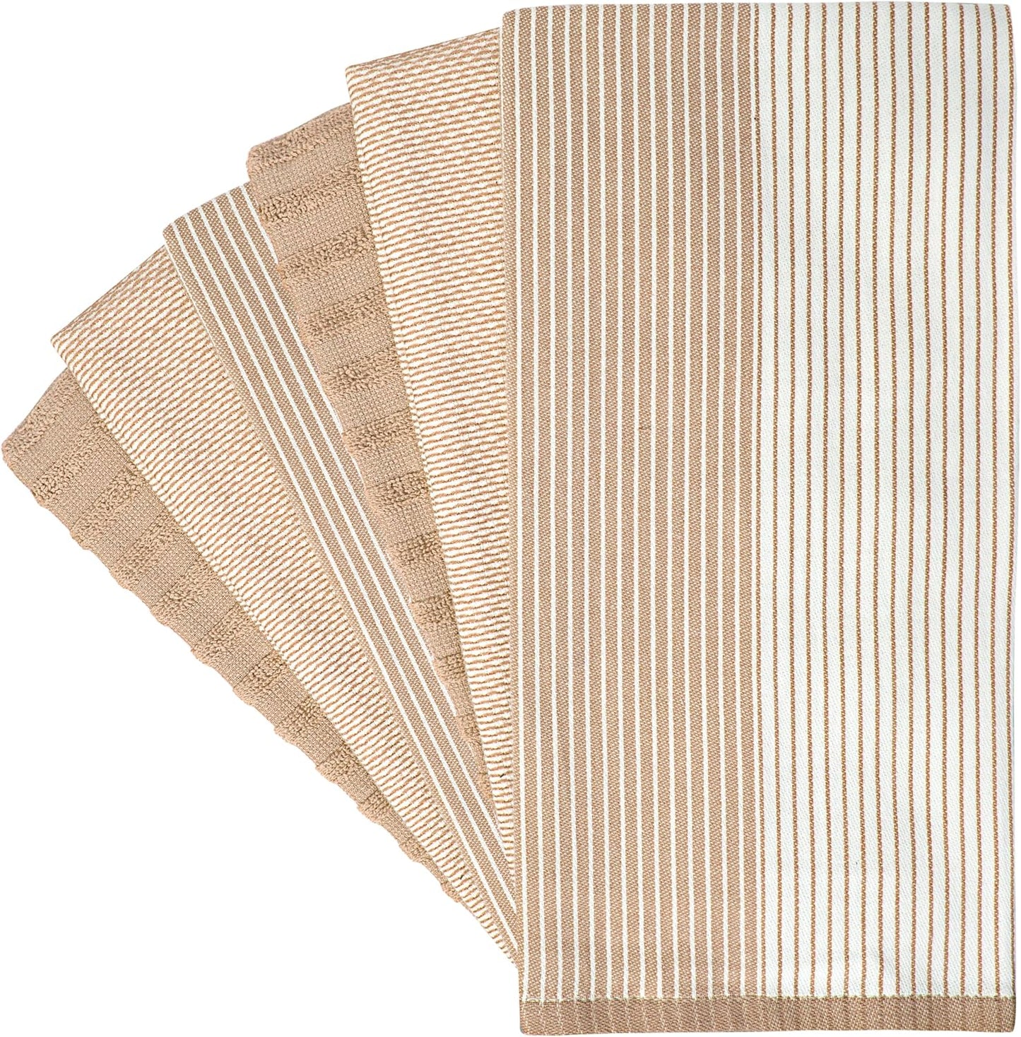 Premium Kitchen Towels 6 Pack 100% Cotton, 20"x28" Dish Towels - Tan | Large Flat & Terry Kitchen Linen Set with