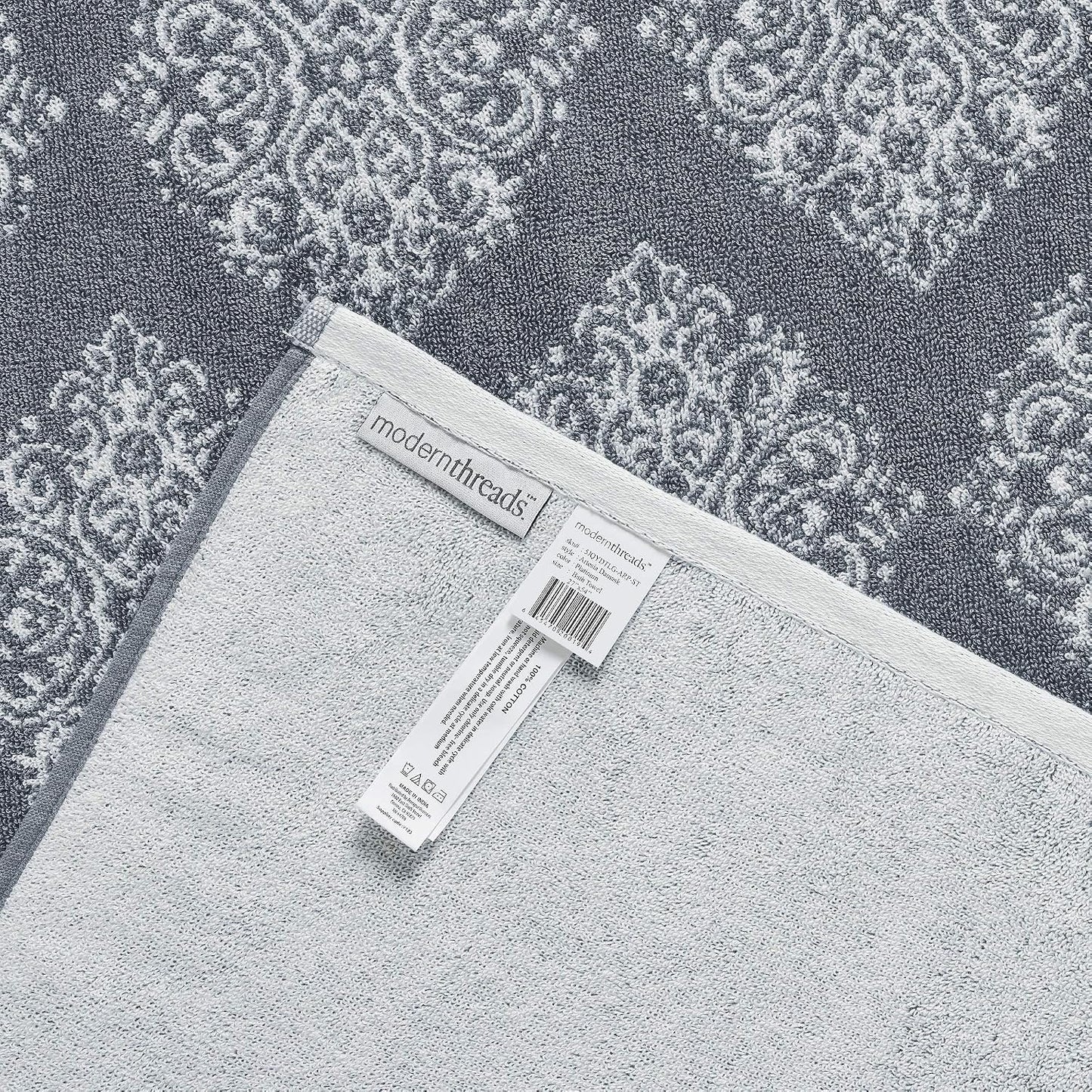 Modern Threads 6-Piece 100% Cotton Damask Medallion Towel Set, Blue | Highly Absorbent, Soft & Plush, Quick-Drying, 550