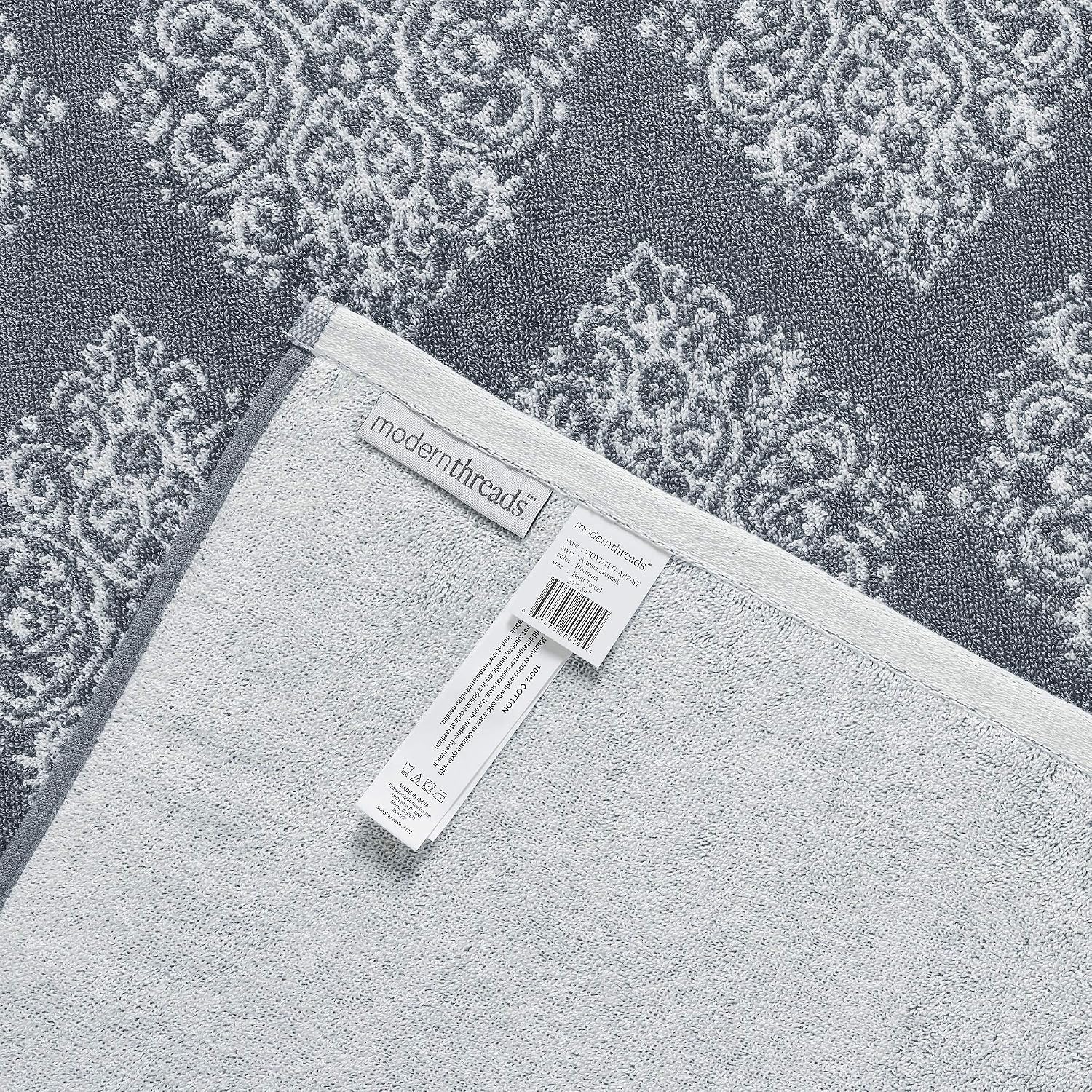 Modern Threads 6-Piece 100% Cotton Damask Medallion Towel Set, Blue | Highly Absorbent, Soft & Plush, Quick-Drying, 550