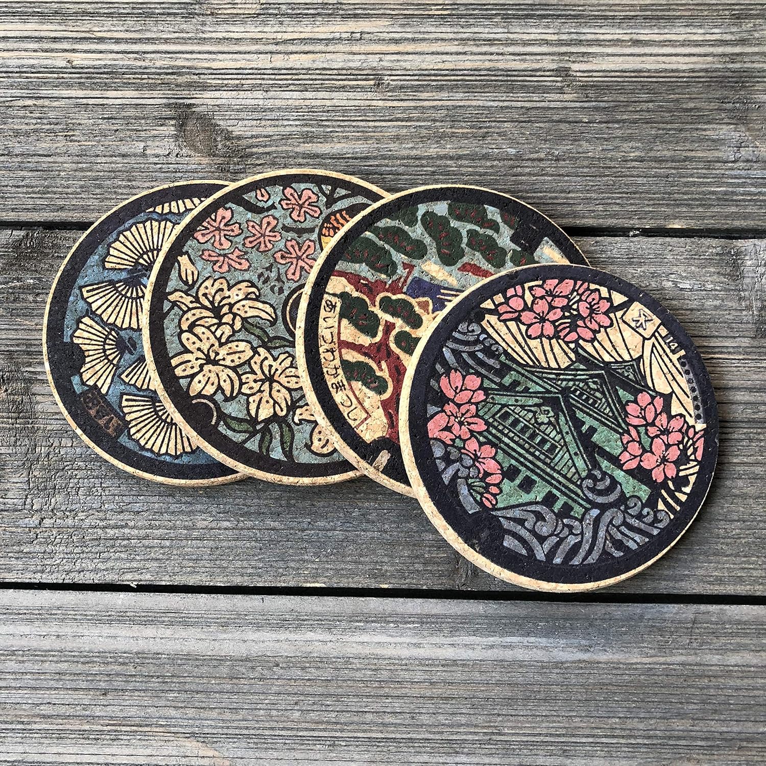 Japan Manhole Cover Inspired Cork Coaster / Set of 4