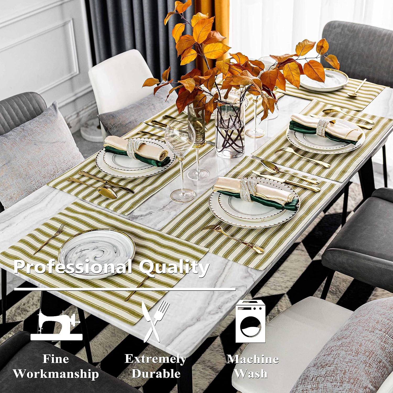 Home Brilliant Placemats Set of 6 Heat Resistant Green Dining Table Place Mats for Kitchen Farmhouse Table, 13 x 19