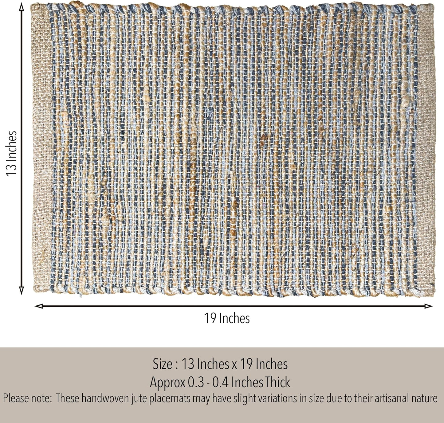 Natural Jute & Grey Placemats, Set of 4 – Rustic Handmade Boho Table Mats, 13x19 Inch Dining Table Placemats for
