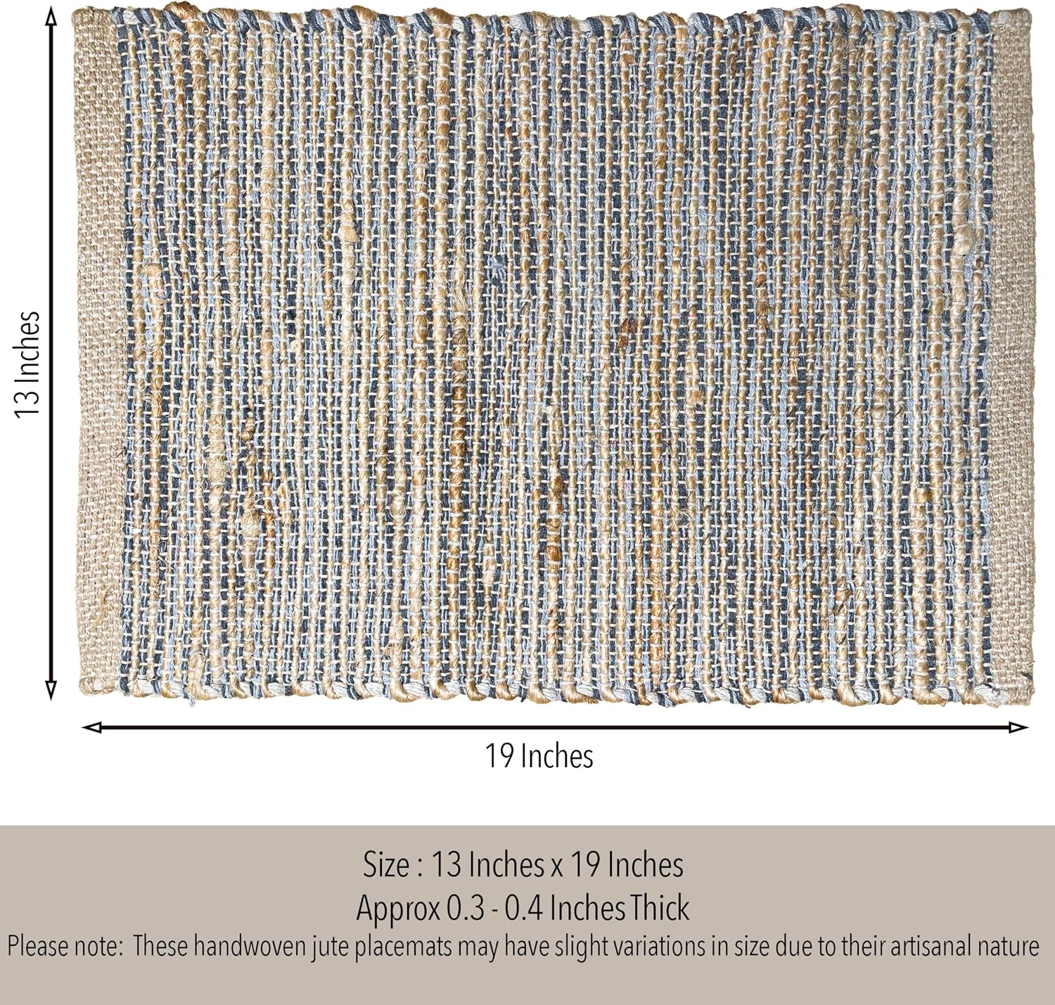 Natural Jute & Grey Placemats, Set of 4 – Rustic Handmade Boho Table Mats, 13x19 Inch Dining Table Placemats for