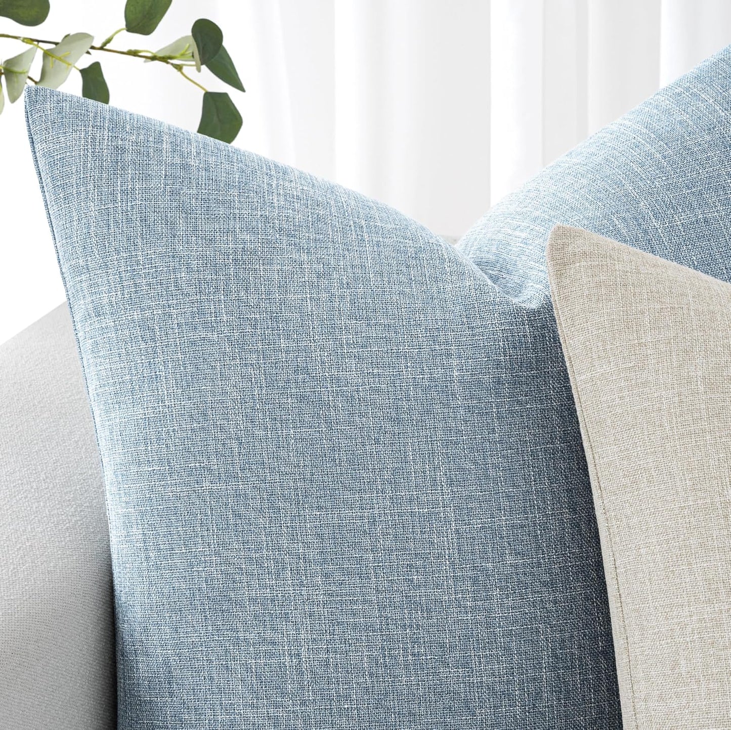 Decorative Linen Burlap Textured Pillow Covers Farmhouse Boho / 18 x 18 / Light Blue / Set of 2