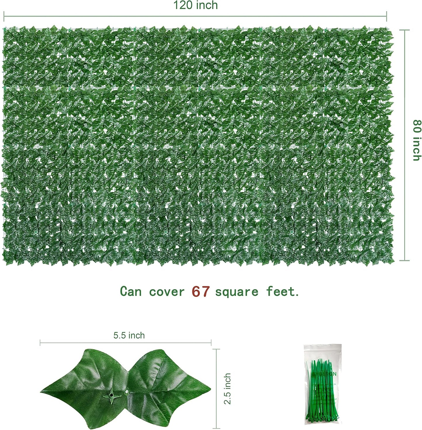 Fade-Resistant Faux Greenery Hedge Panels / 80 x 120 / Green - Ivy